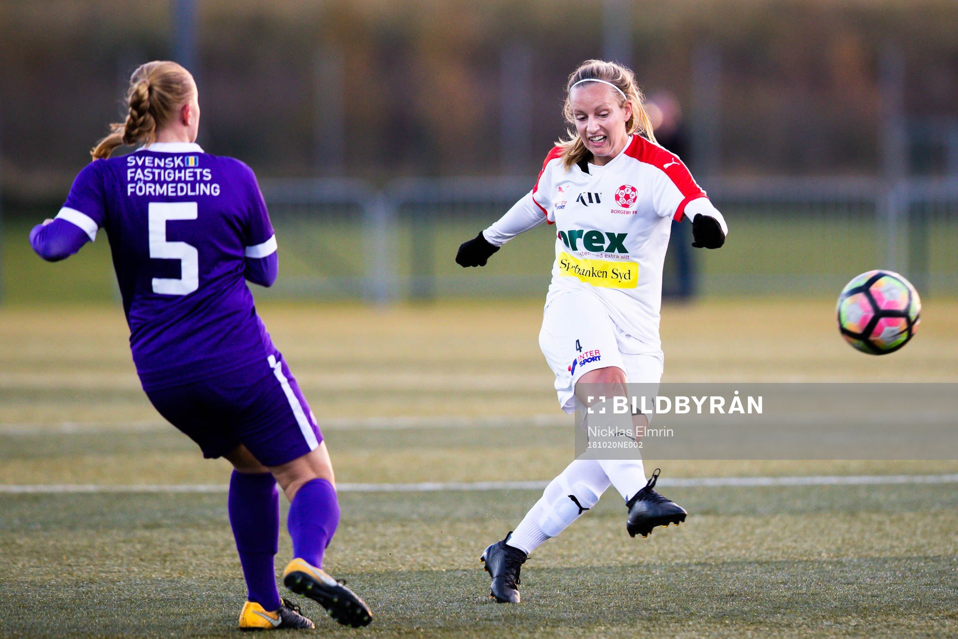 Borgebys Louise Overgaard Persson under fotbollsmatchen i kvalet till Elitettan mellan Jitex och Borgeby den 20 oktober 2018 i Mölndal. 
