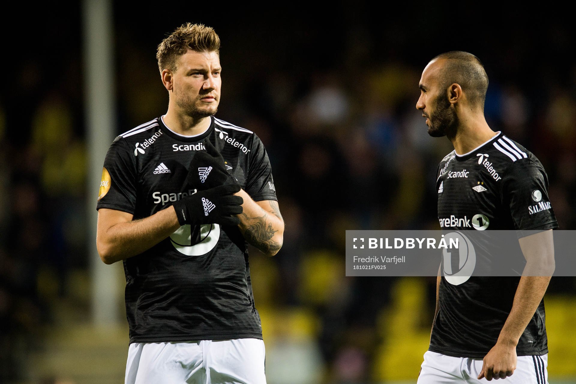 Nicklas Bendtner and Issam Jebali of Rosenborg