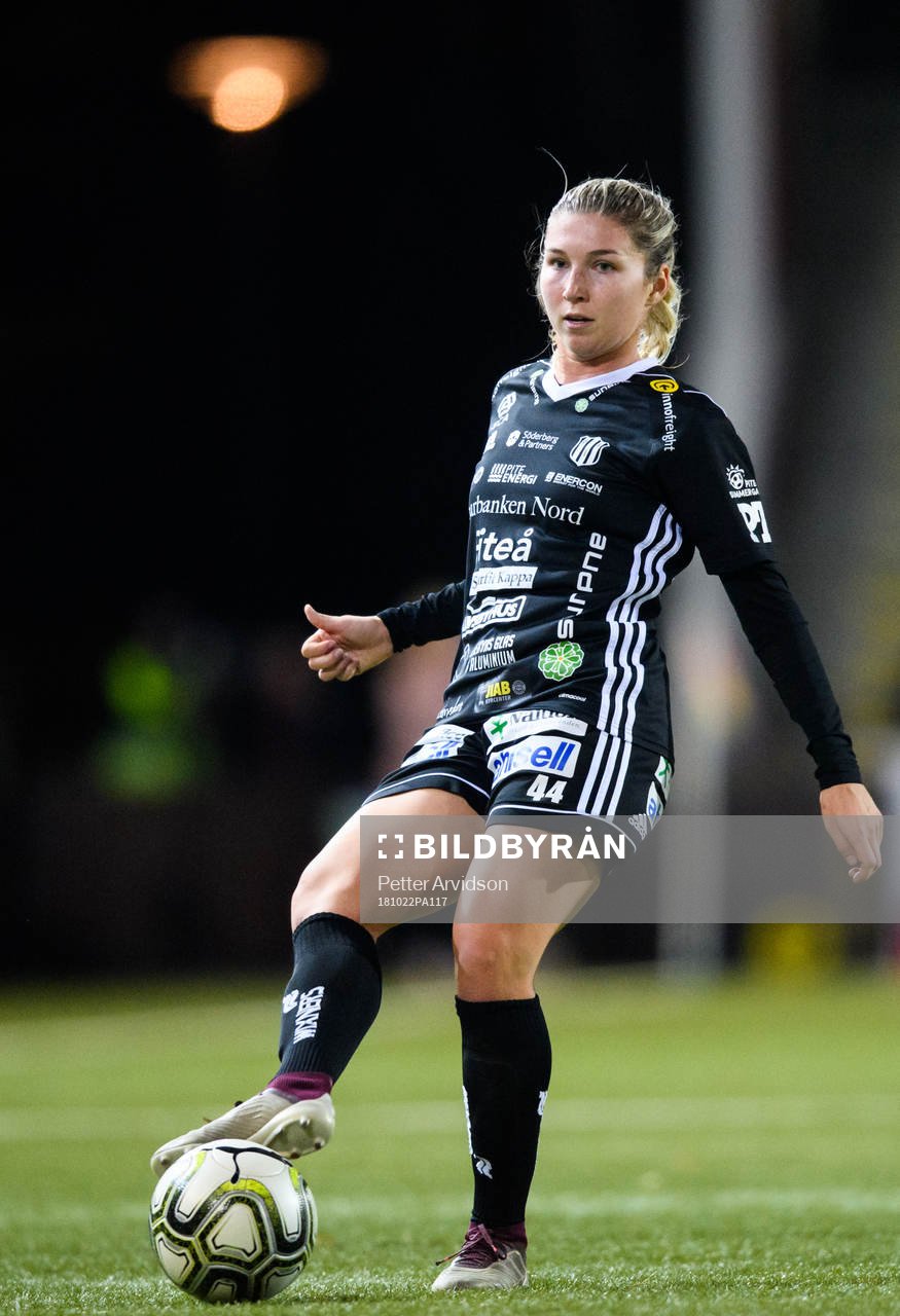 Piteås Jo Blankenship under fotbollsmatchen i Damallsvenskan mellan FC Rosengård och Piteå den 22 oktober 2018 i Malmö.