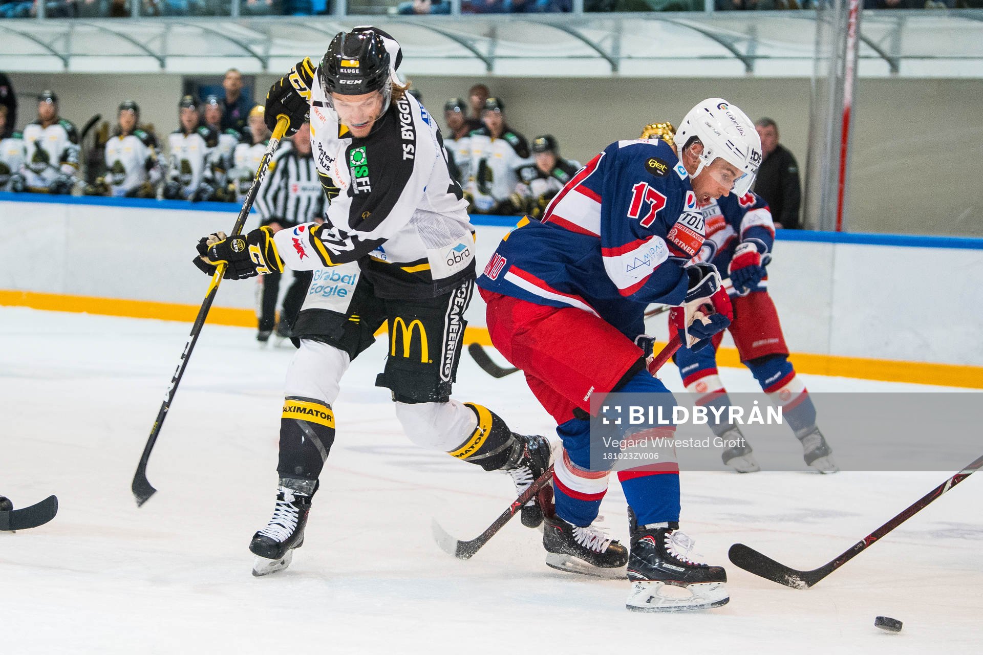 Mario Lucia of Stavanger Oilers and Stefan Espeland of