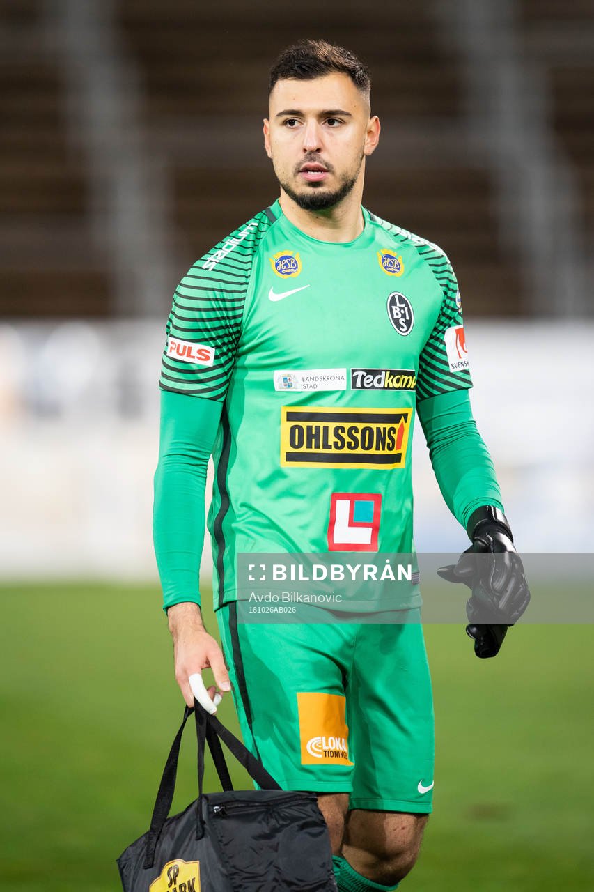 Landskronas målvakt Amr Kaddoura under fotbollsmatchen i Superettan mellan Landskrona och Eskilstuna den 26 oktober 2018 i Landskrona.