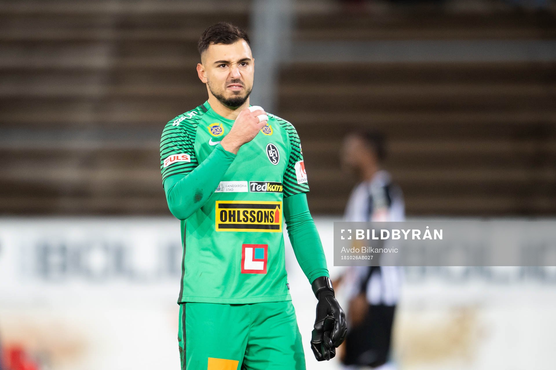 Landskronas målvakt Amr Kaddoura under fotbollsmatchen i Superettan mellan Landskrona och Eskilstuna den 26 oktober 2018 i Landskrona.
