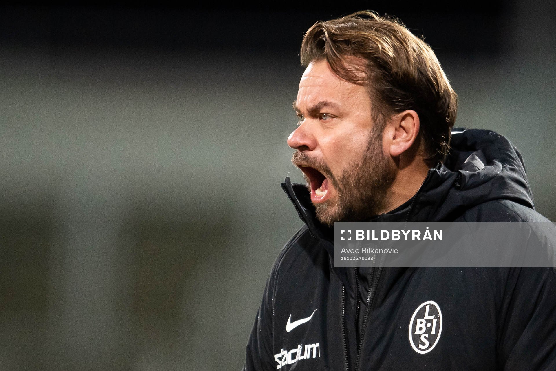 Landskronas tränare Jack Majgaard Jensen under fotbollsmatchen i Superettan mellan Landskrona och Eskilstuna den 26 oktober 2018 i Landskrona.
