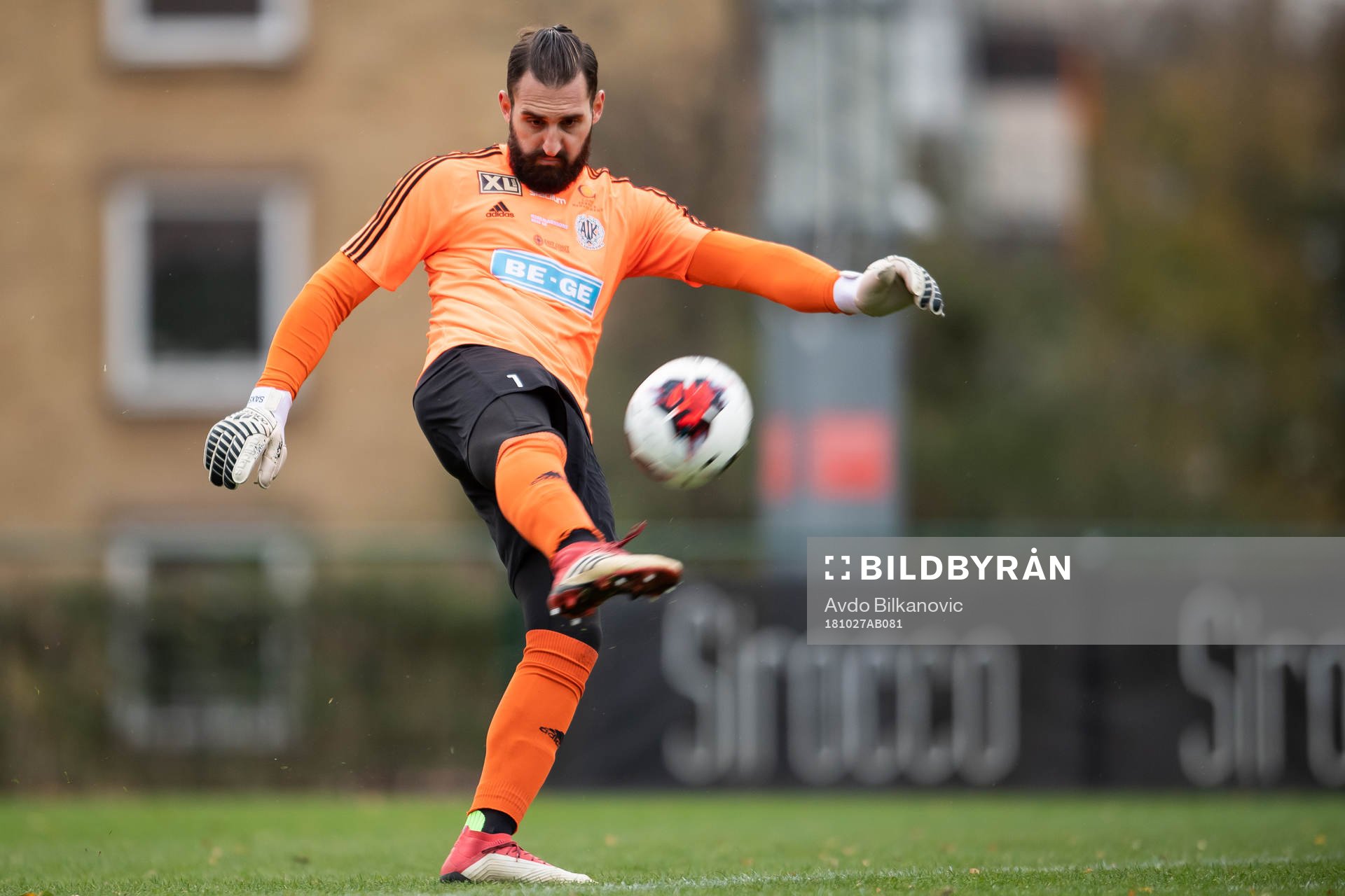 Oskarshamns målvakt Filippos Sachsanidis under fotbollsmatchen i Division 1 Södra mellan Eskilsminne och Oskarshamn den 27 oktober 2018 i Helsingborg.