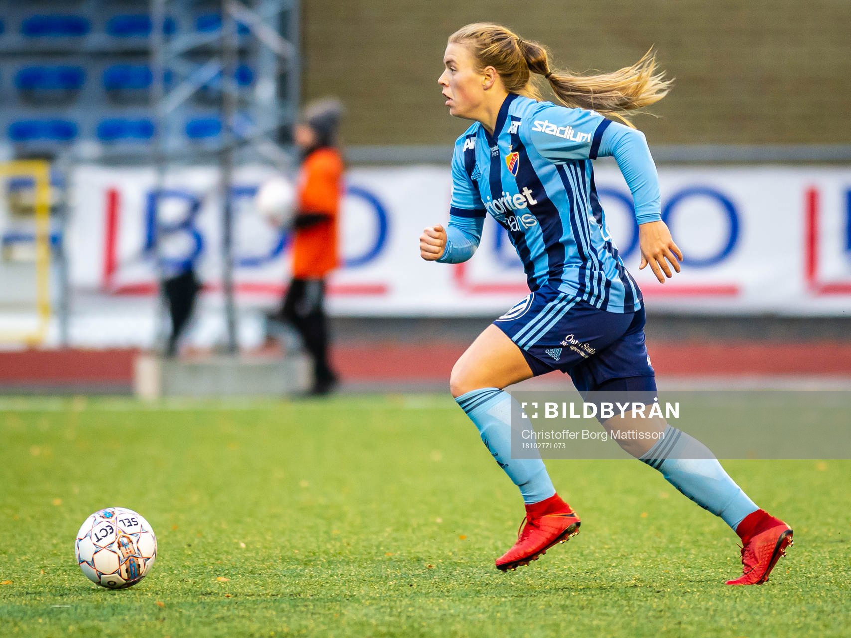 Djurgårdens Ingibjörg Sigurdardottir under fotbollsmatchen i Damallsvenskan mellan LB07 och Djurgården den 27 oktober 2018 i Limhamn.