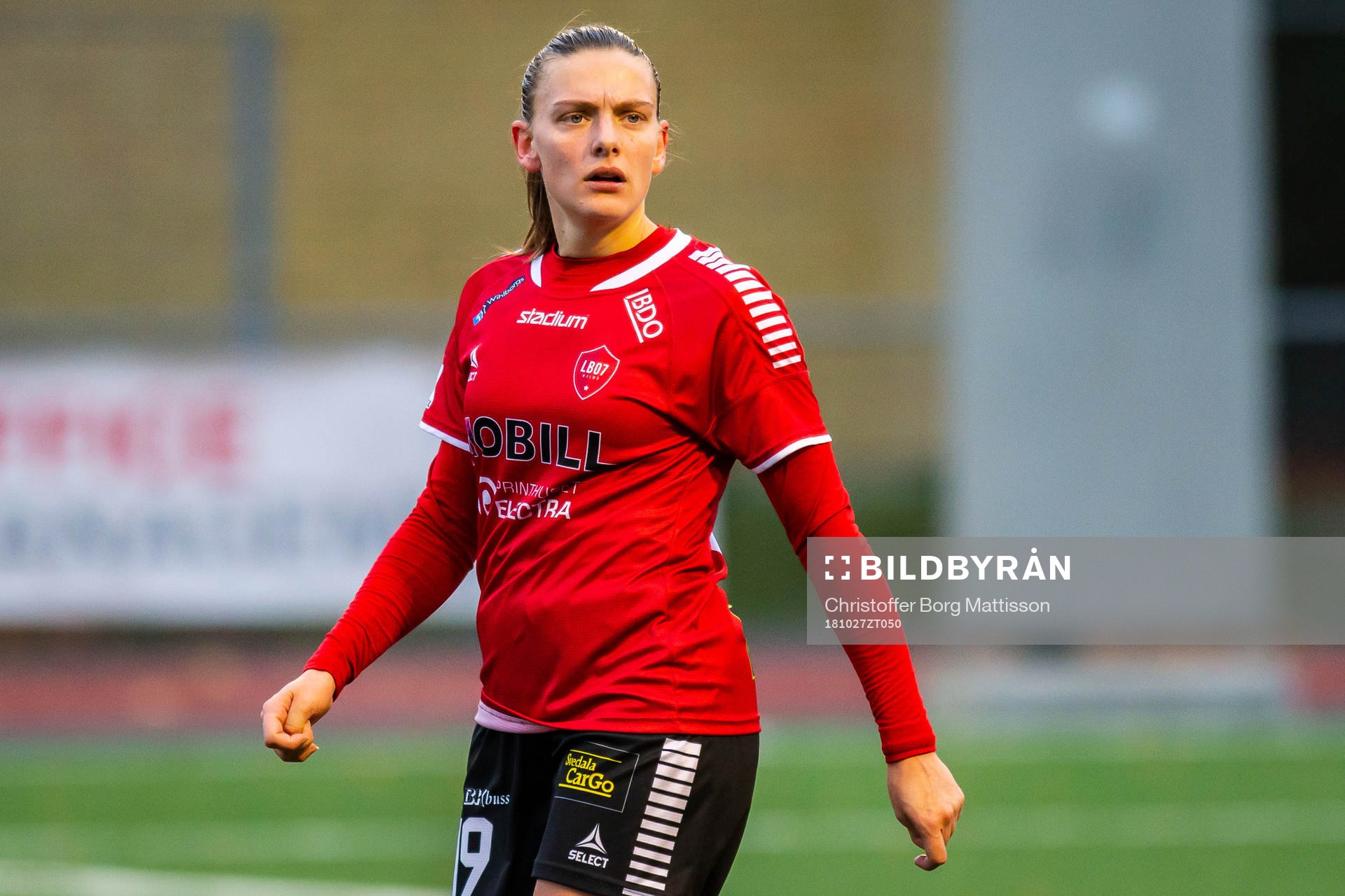 LB07s Rebecka Persson under fotbollsmatchen i Damallsvenskan mellan LB07 och Djurgården den 27 oktober 2018 i Limhamn.