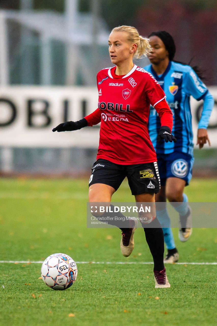 LB07s Sofia Wännerdahl under fotbollsmatchen i Damallsvenskan mellan LB07 och Djurgården den 27 oktober 2018 i Limhamn.
