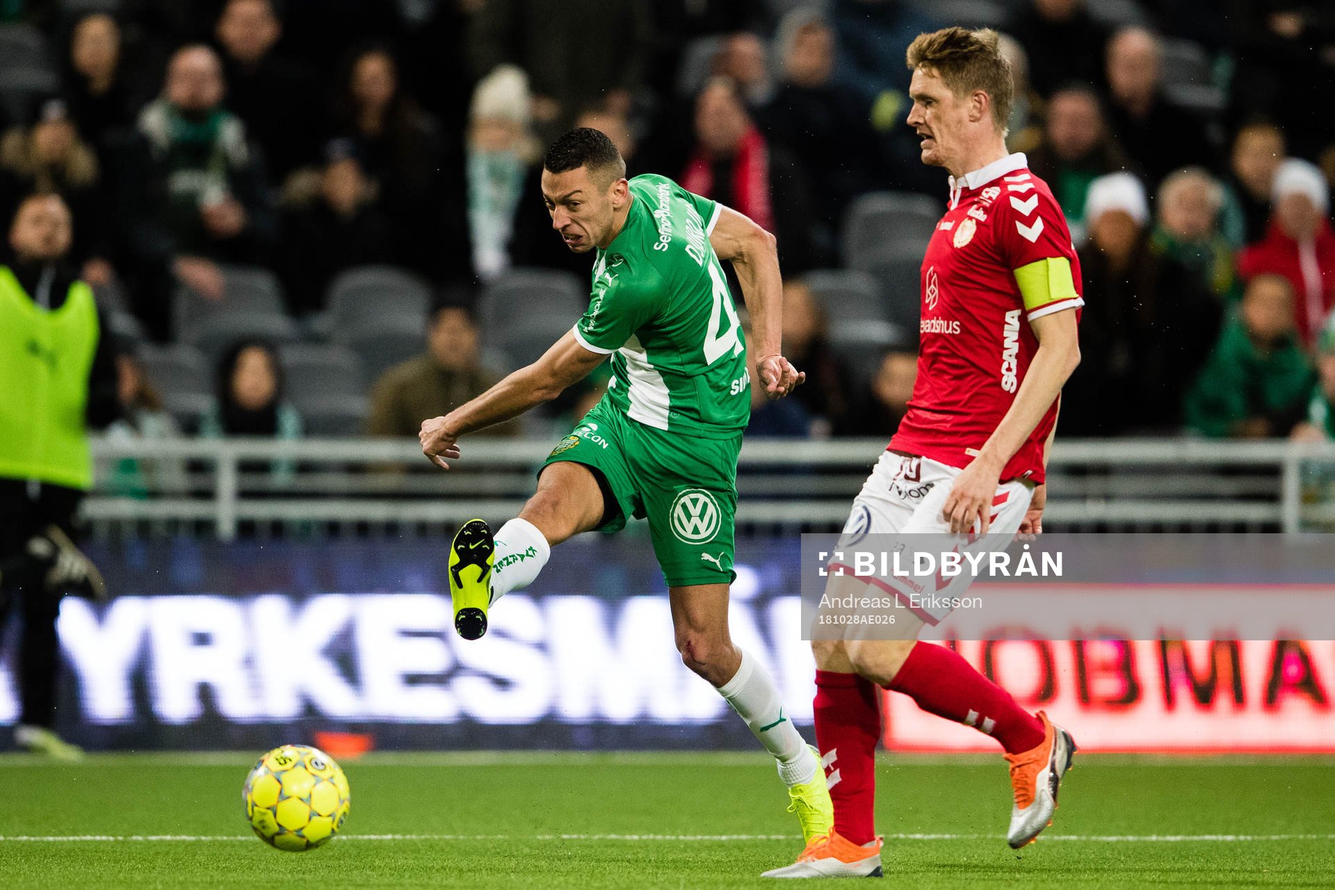 Hammarbys Nikola Djurdjic med ett skott förbi Kalmars