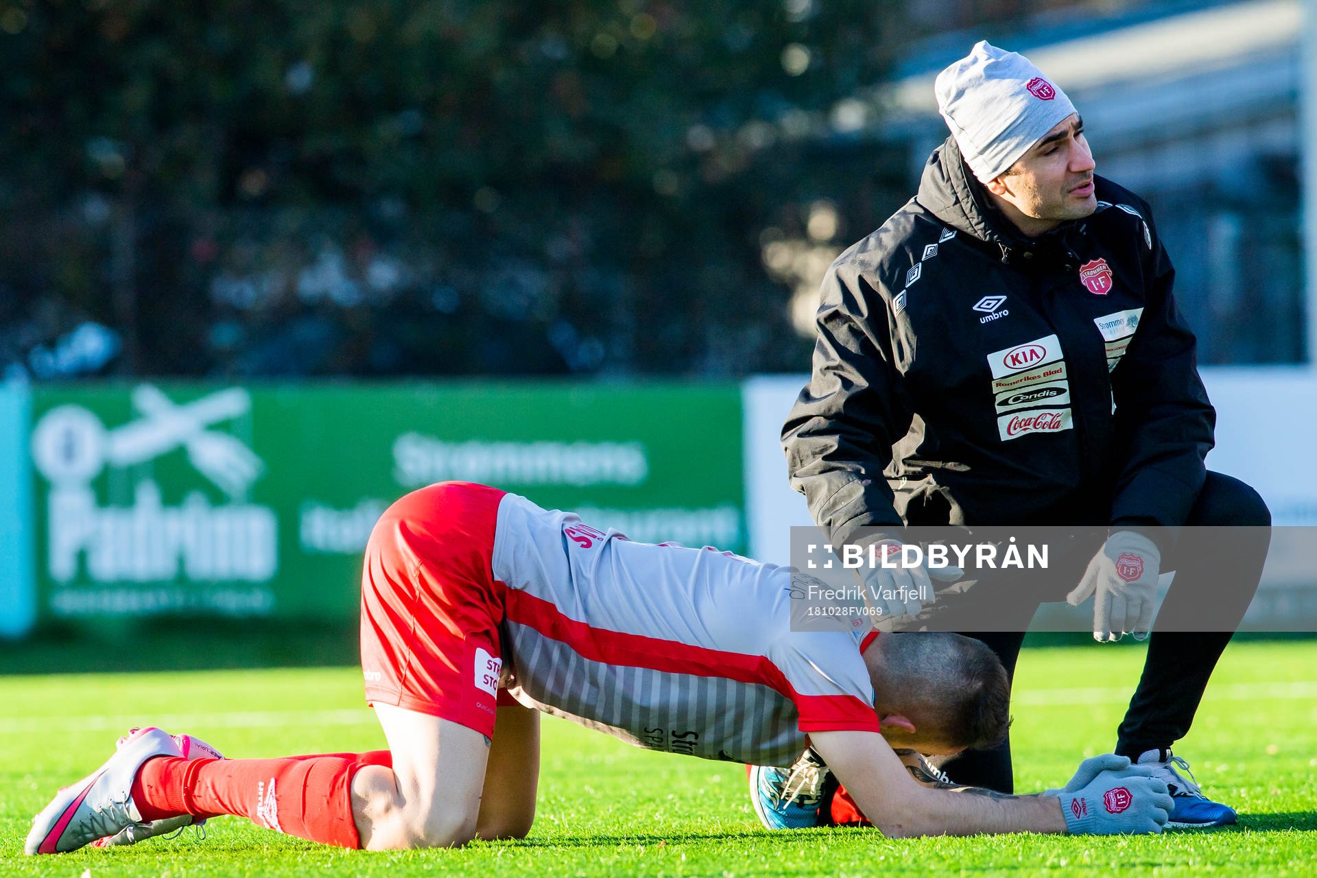 Victor Grodås of Strømmen with an injury during the OBOS-ligaen match between Strømmen and Sandnes Ulf on October 28, 2018 in Strømmen.