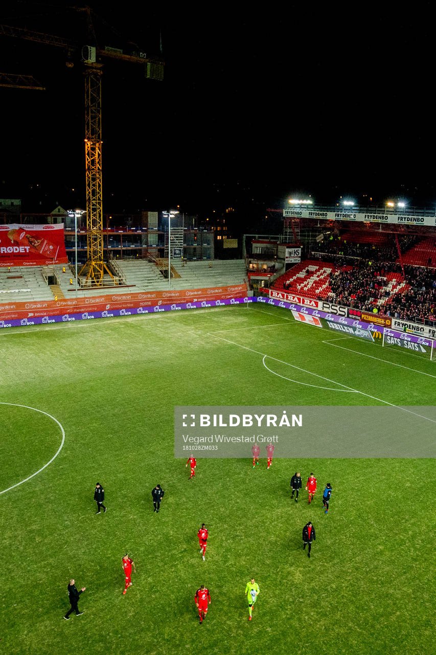 Players of Brann leave the pitch after the Eliteserien match between Brann and Rosenborg on October 28, 2018 in Bergen.