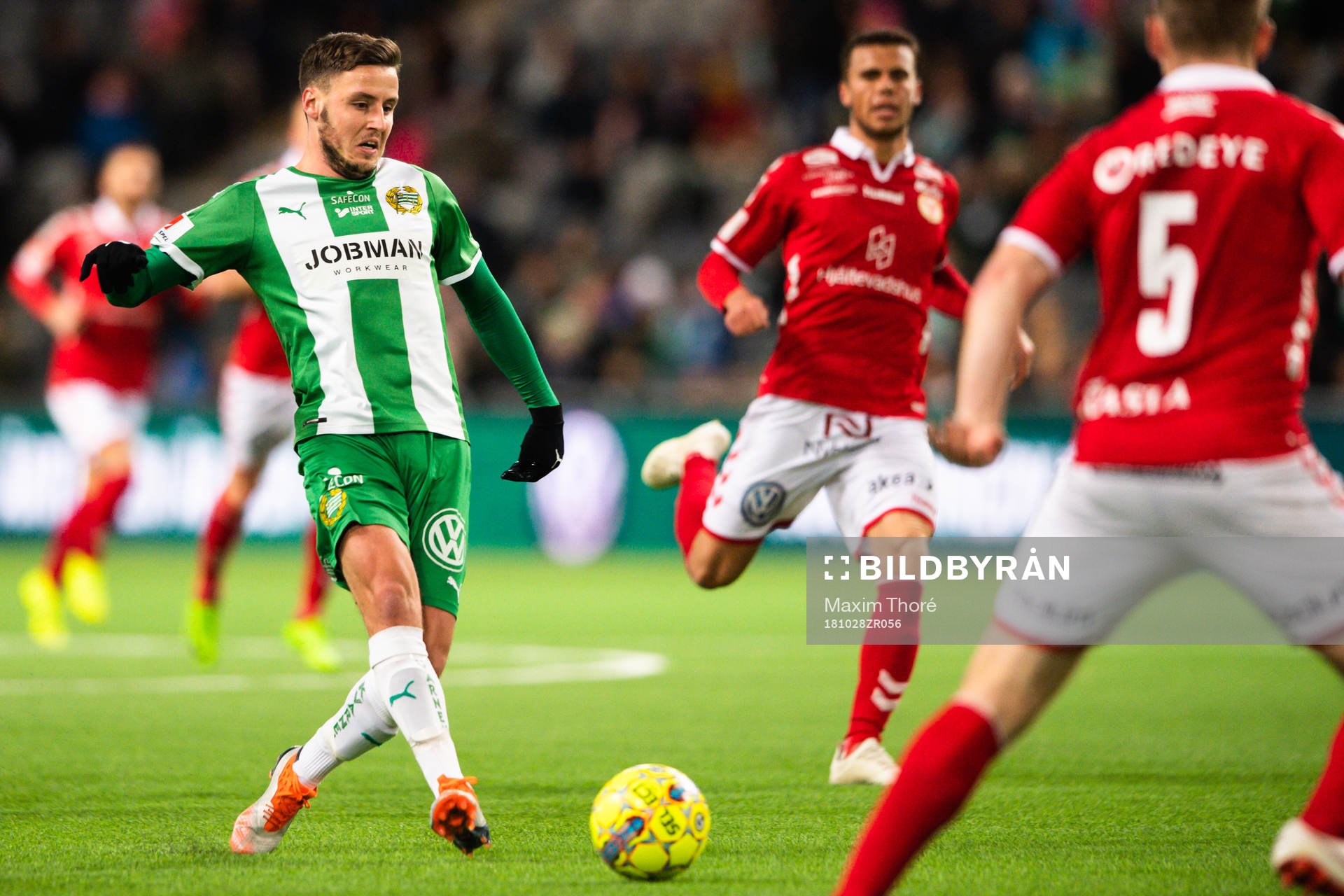 Hammarbys Jeppe Andersen under fotbollsmatchen i Allsvenskan mellan Hammarby och Kalmar den 28 oktober 2018 i Stockholm. 
