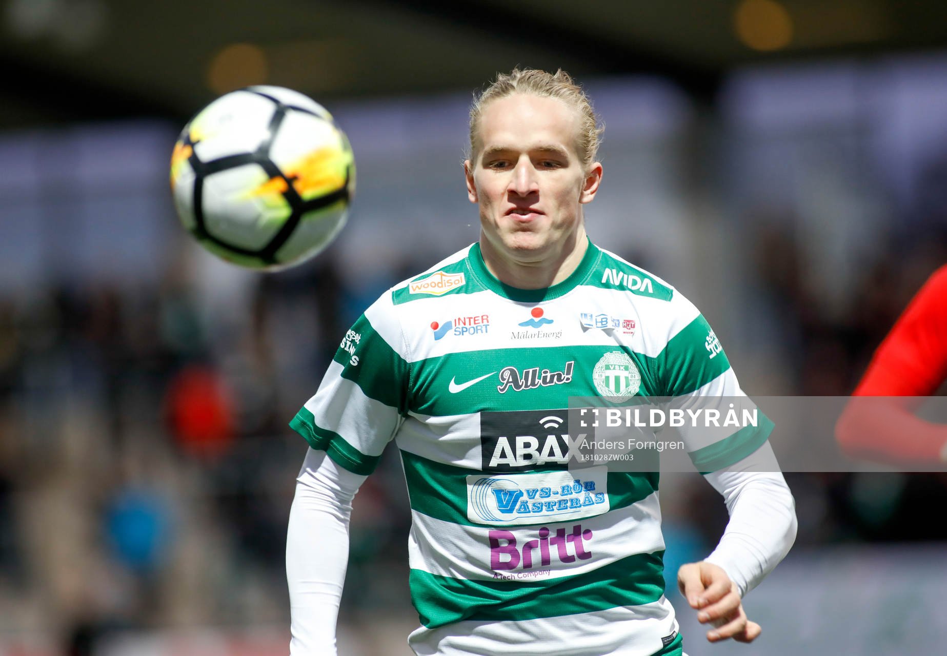 Västerås Douglas Karlberg under fotbollsmatchen i division 1 norra mellan Västerås SK och Nyköping den 28 oktober 2018 i Västerås.