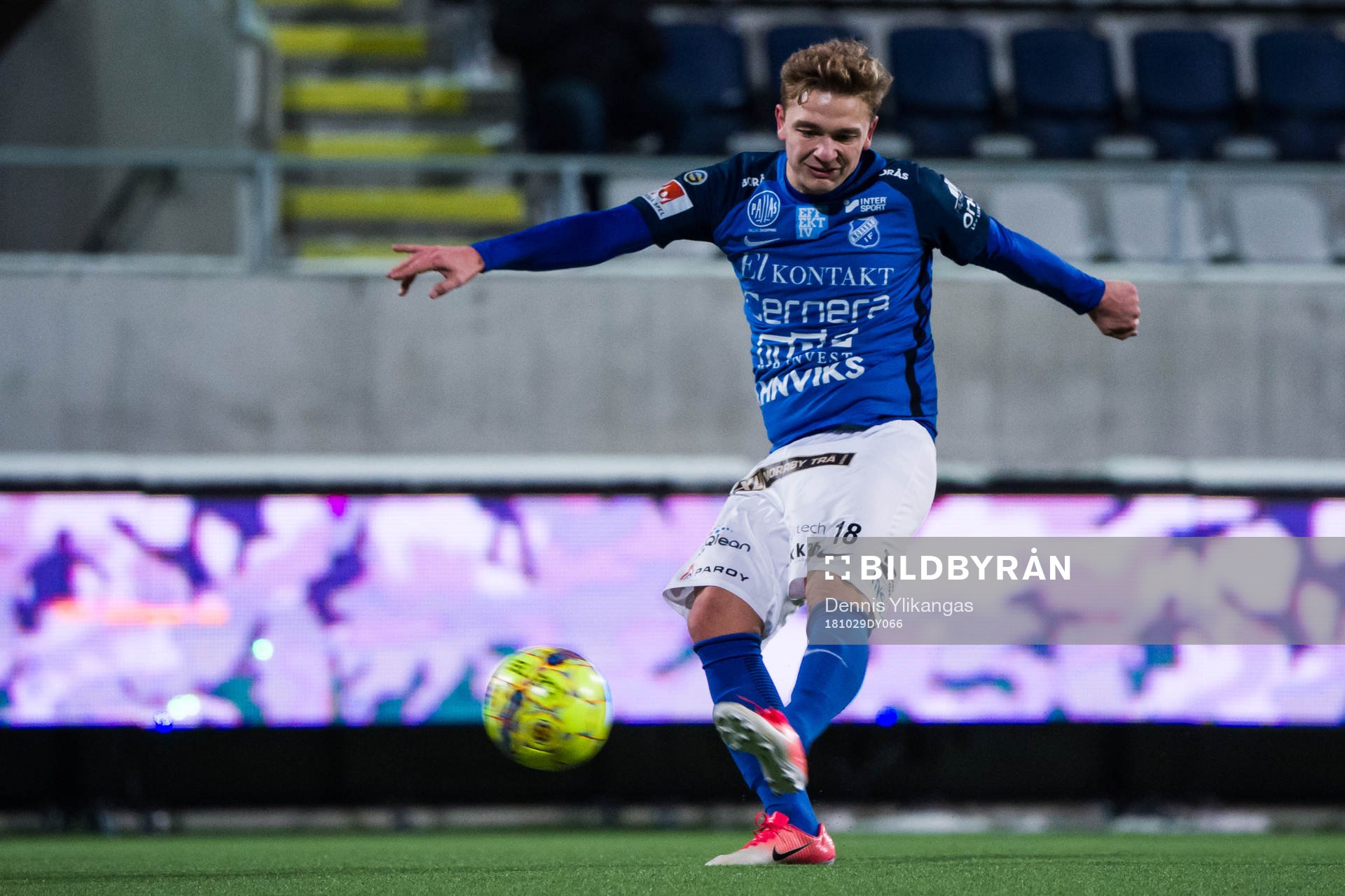 Norrbys Adam Eriksson under fotbollsmatchen i Superettan mellan Gefle och Norrbyden 29 Oktober 2018 i Stockholm.