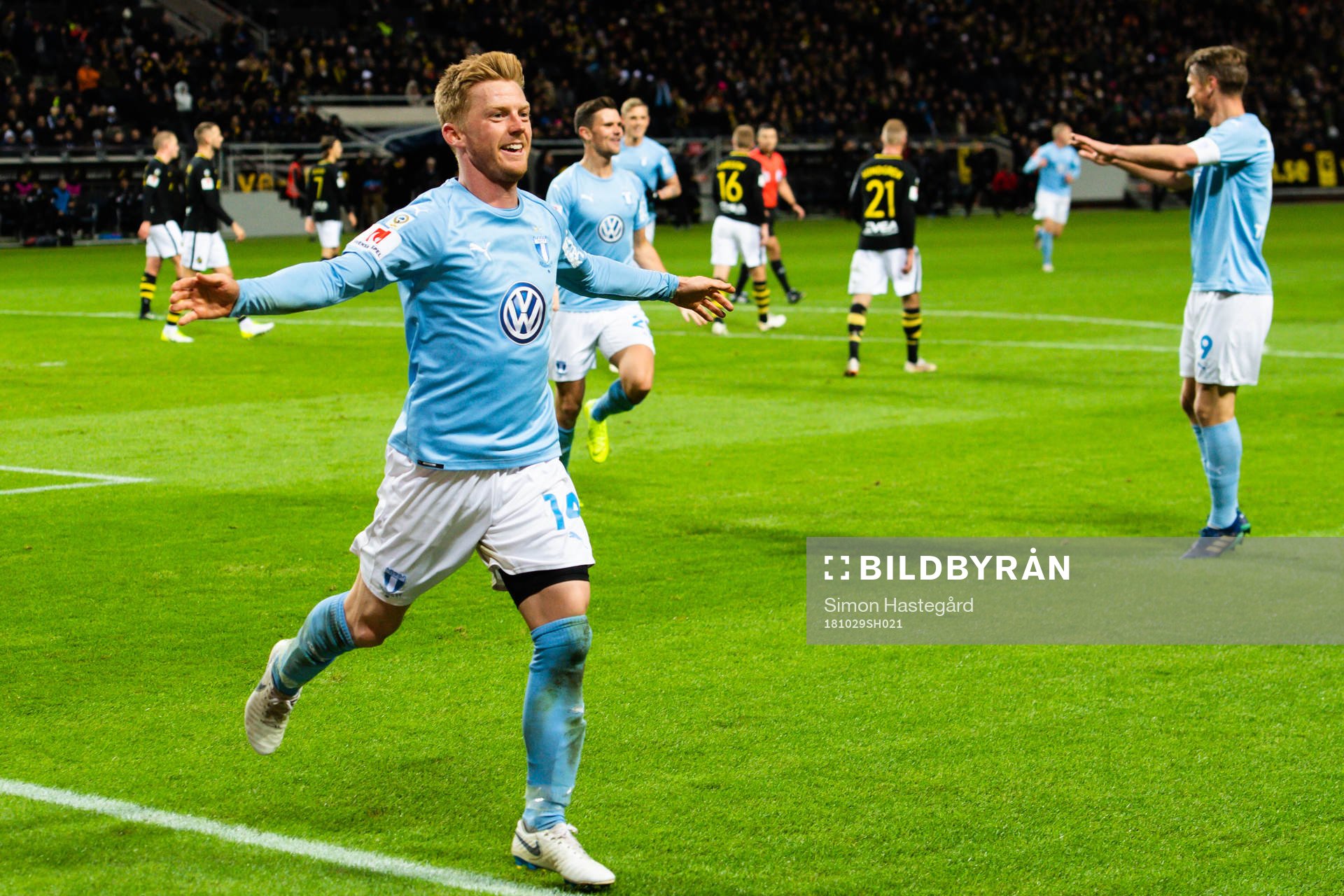 Malmö FFs Anders Christiansen jublar efter 0-1 under fotbollsmatchen i Allsvenskan mellan AIK och Malmö FF den 29 oktober 2018 i Stockholm.