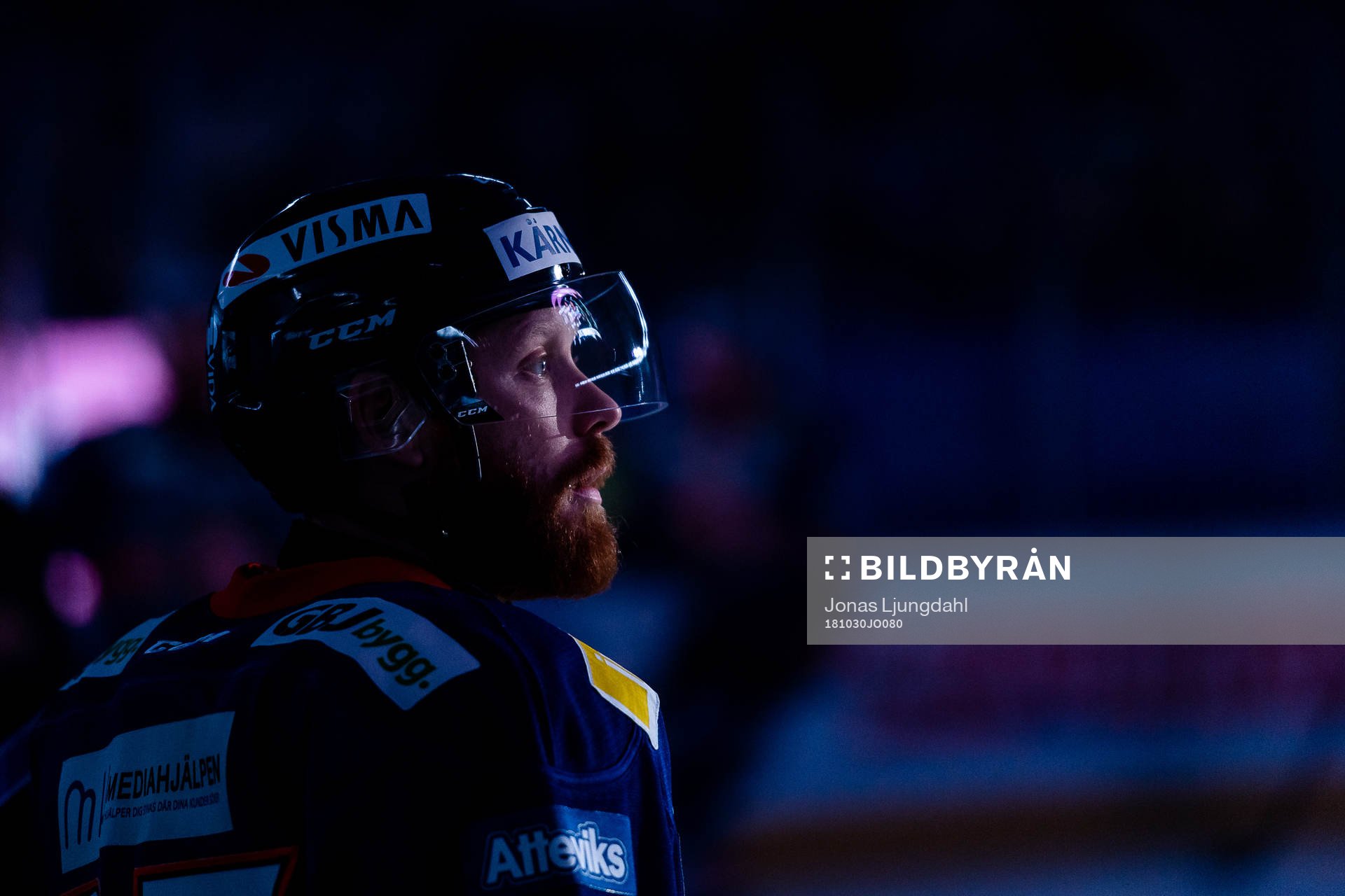 Växjös Liam Reddox före ishockeymatchen i SHL mellan