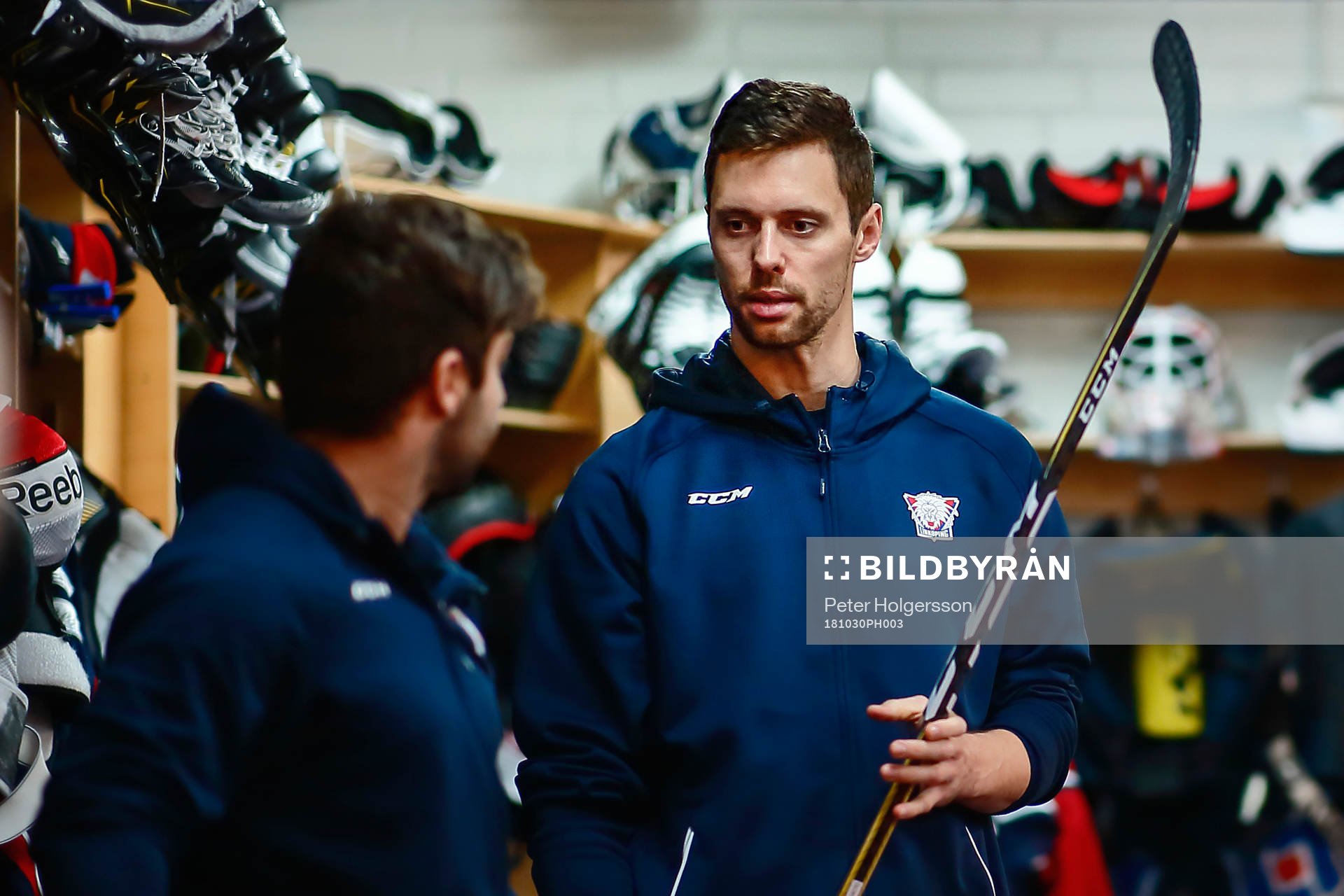 Linköpings James Wright före ishockeymatchen i SHL mellan
