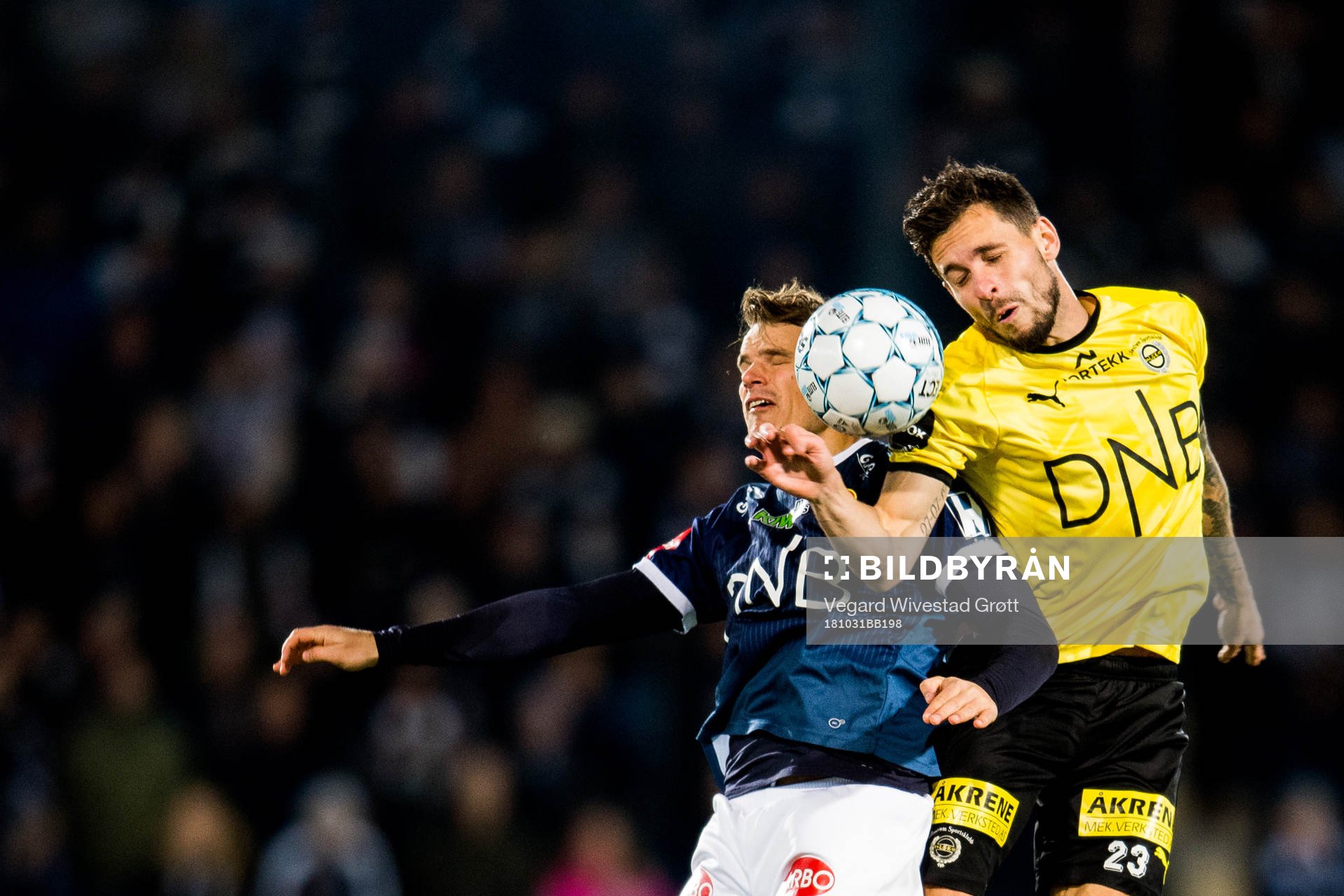 Lars Vilsvik of Strømsgodset and Daniel Alexander Pedersen of Lillestrøm during the cup match between Strømsgodset and Lillestrøm on October 31, 2018 in Drammen.