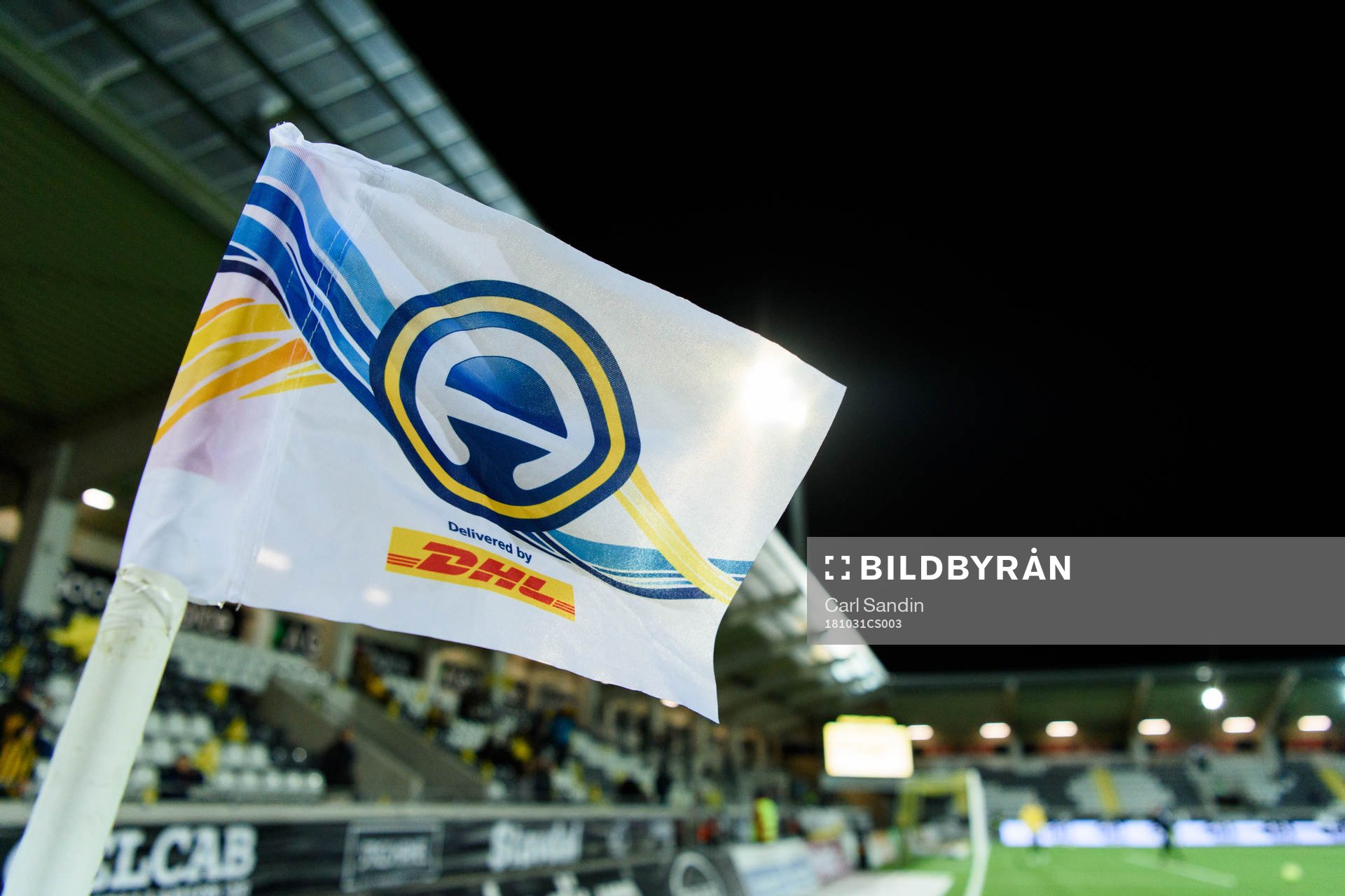 En allsvensk hörnflagga innan fotbollsmatchen Allsvenskan