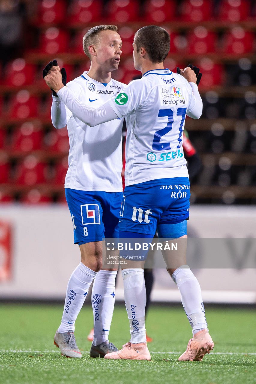 Norrköpings Gudmundur Thorarinsson och Simon Thern jublar