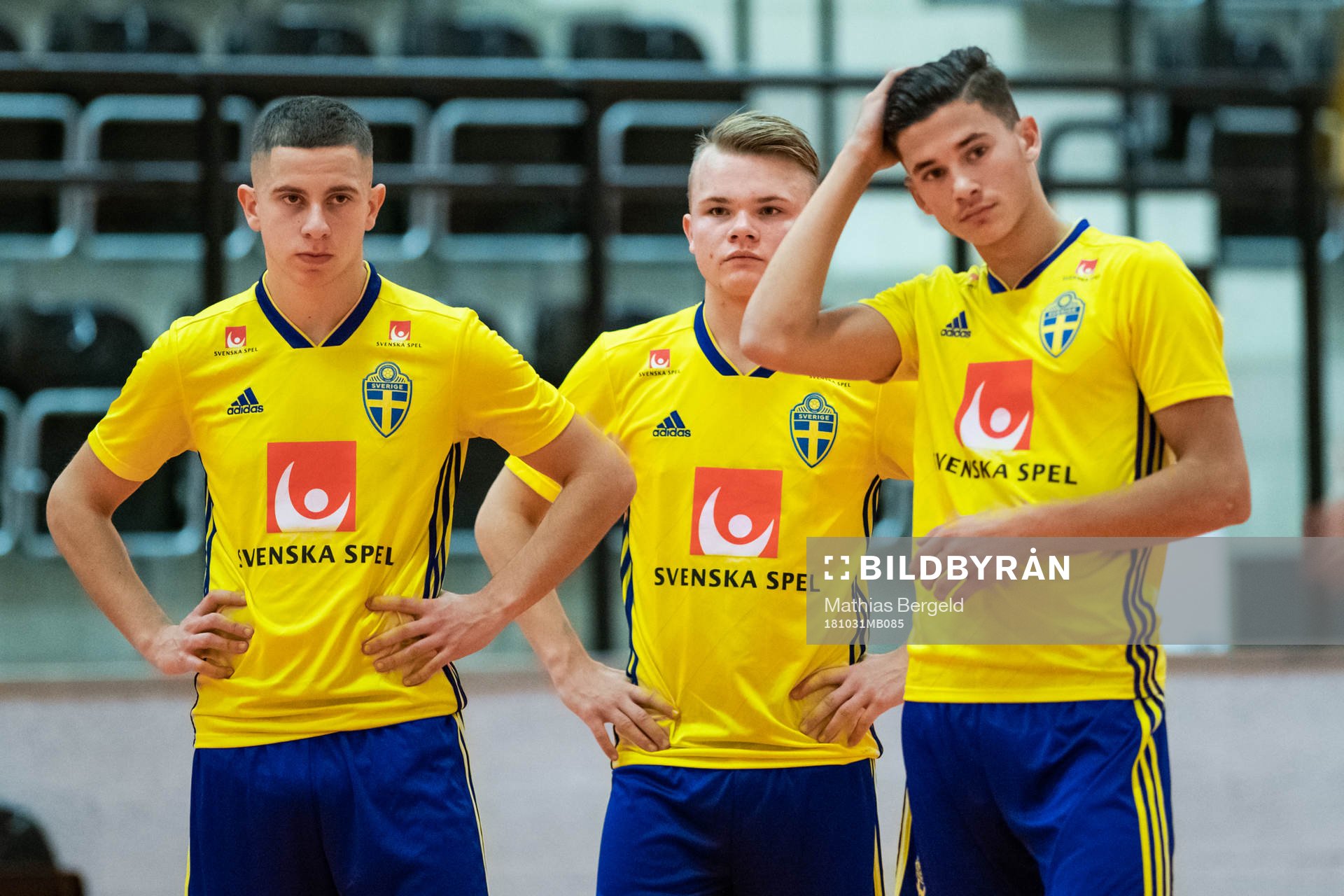 Stefan Veselinovic, Jacob Lackell och Denis Milovanovic under en träning med Sveriges P19-landslag i futsal den 31 oktober 2018 i Göteborg.