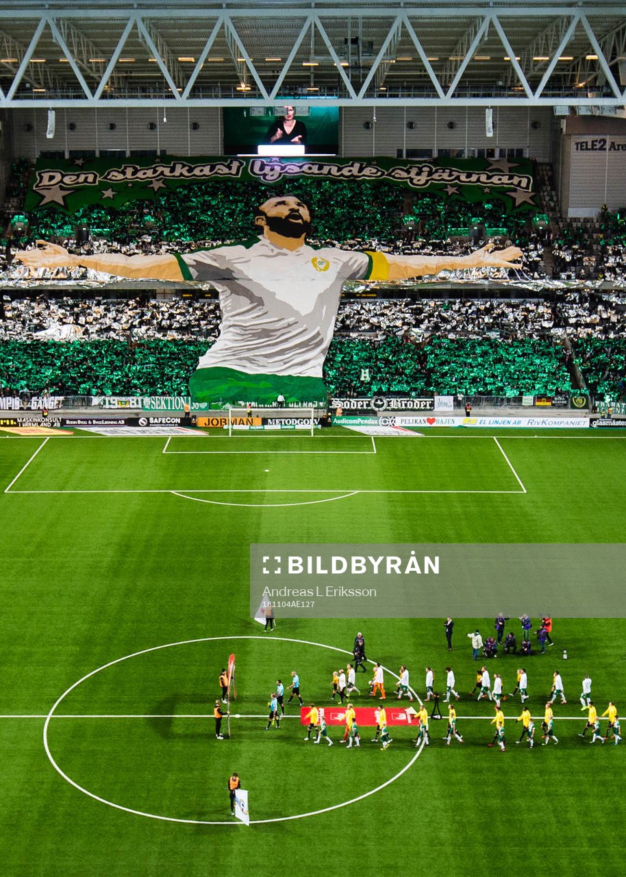 Hammarbys TIFO på Tele2 Arena innan fotbollsmatchen i Allsvenskan mellan Hammarby och Häcken den 4 november 2018 i Stockholm. 