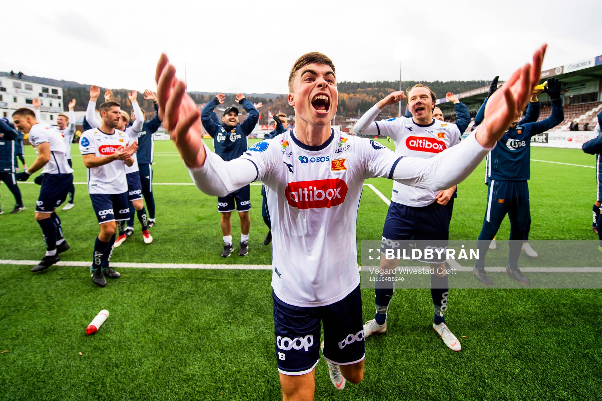 Sondre Flem Bjørshol of Viking celebrates