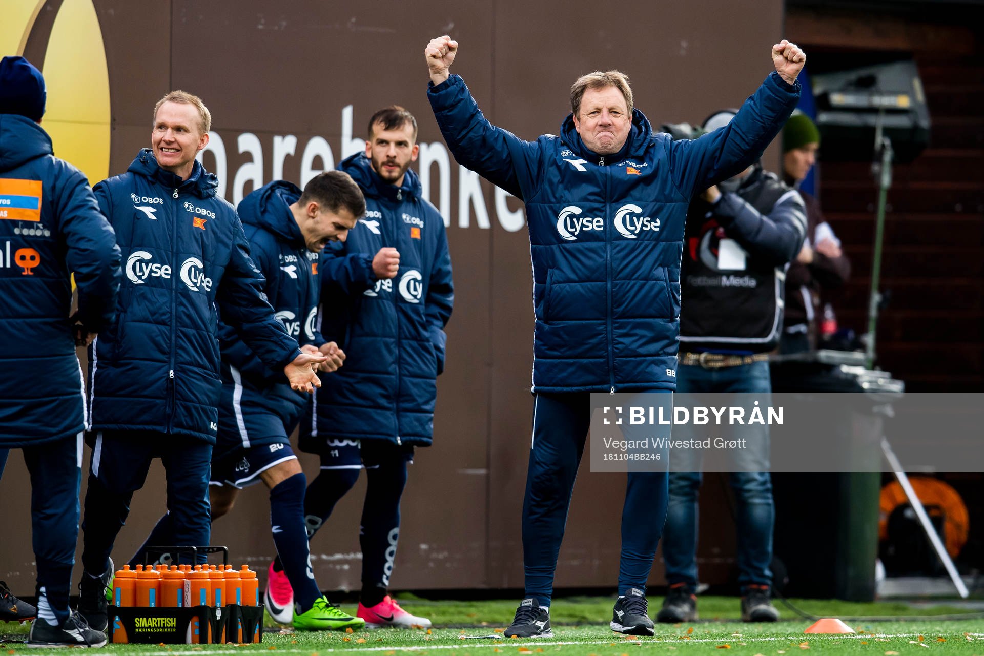 Bjarne Berntsen, head coach of Viking, celebrates at the