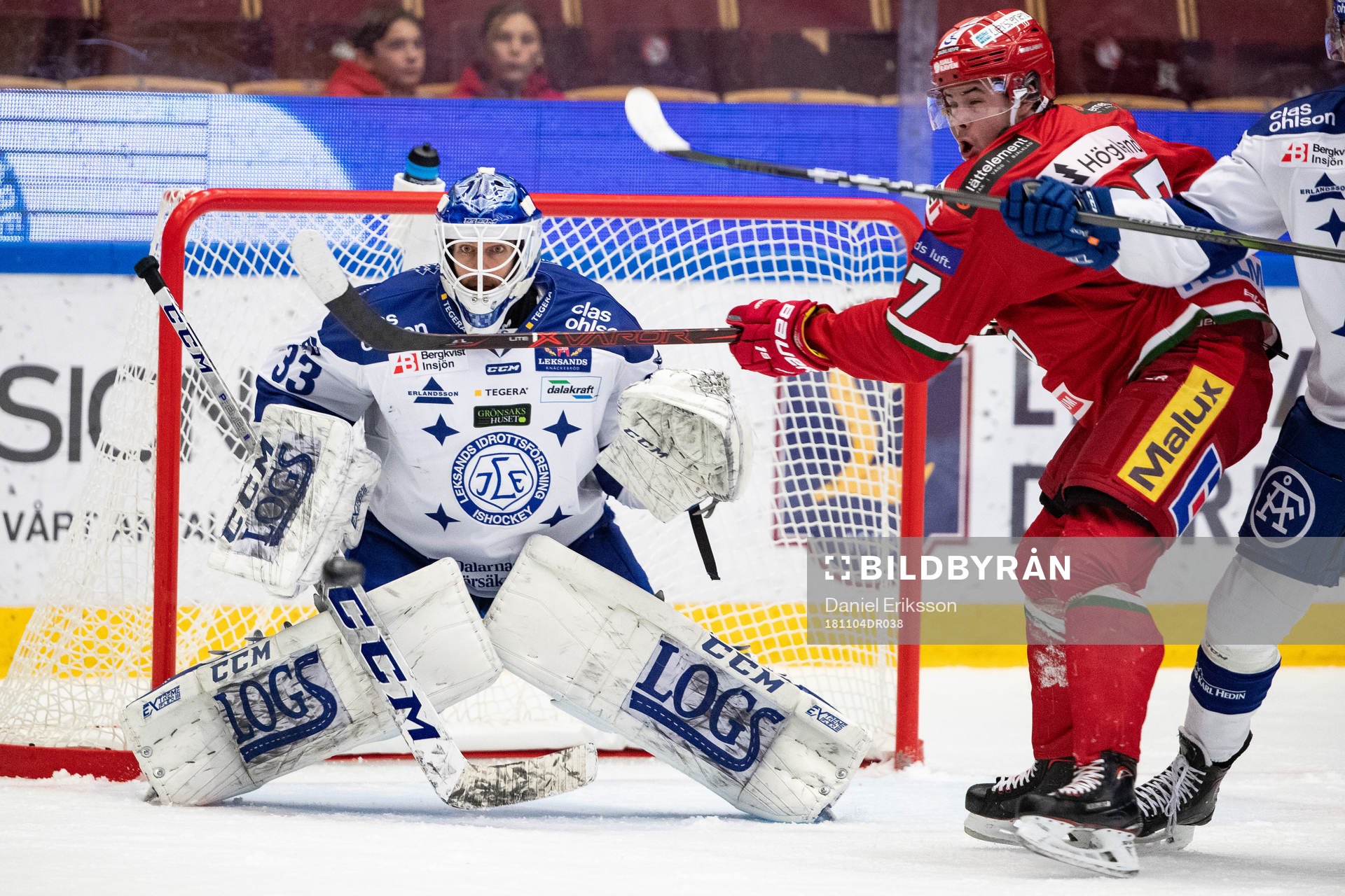 Leksands målvakt Axel Brage och Modos Ludvig Elvenes