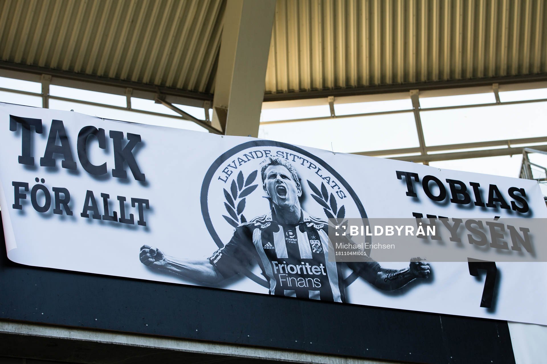 En banner på läktaren med IFK Göteborgs Tobias Hysén
