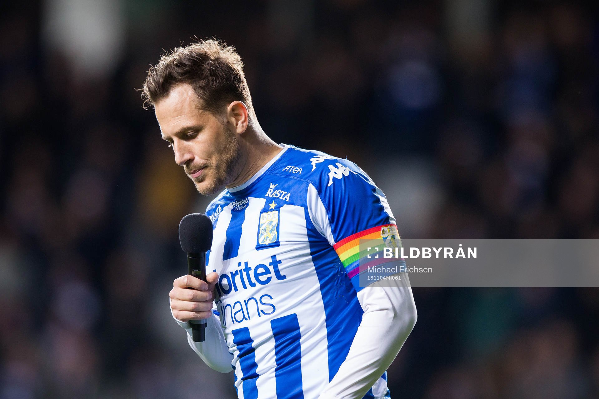 IFK Göteborgs Tobias Hysén håller ett tal till publiken