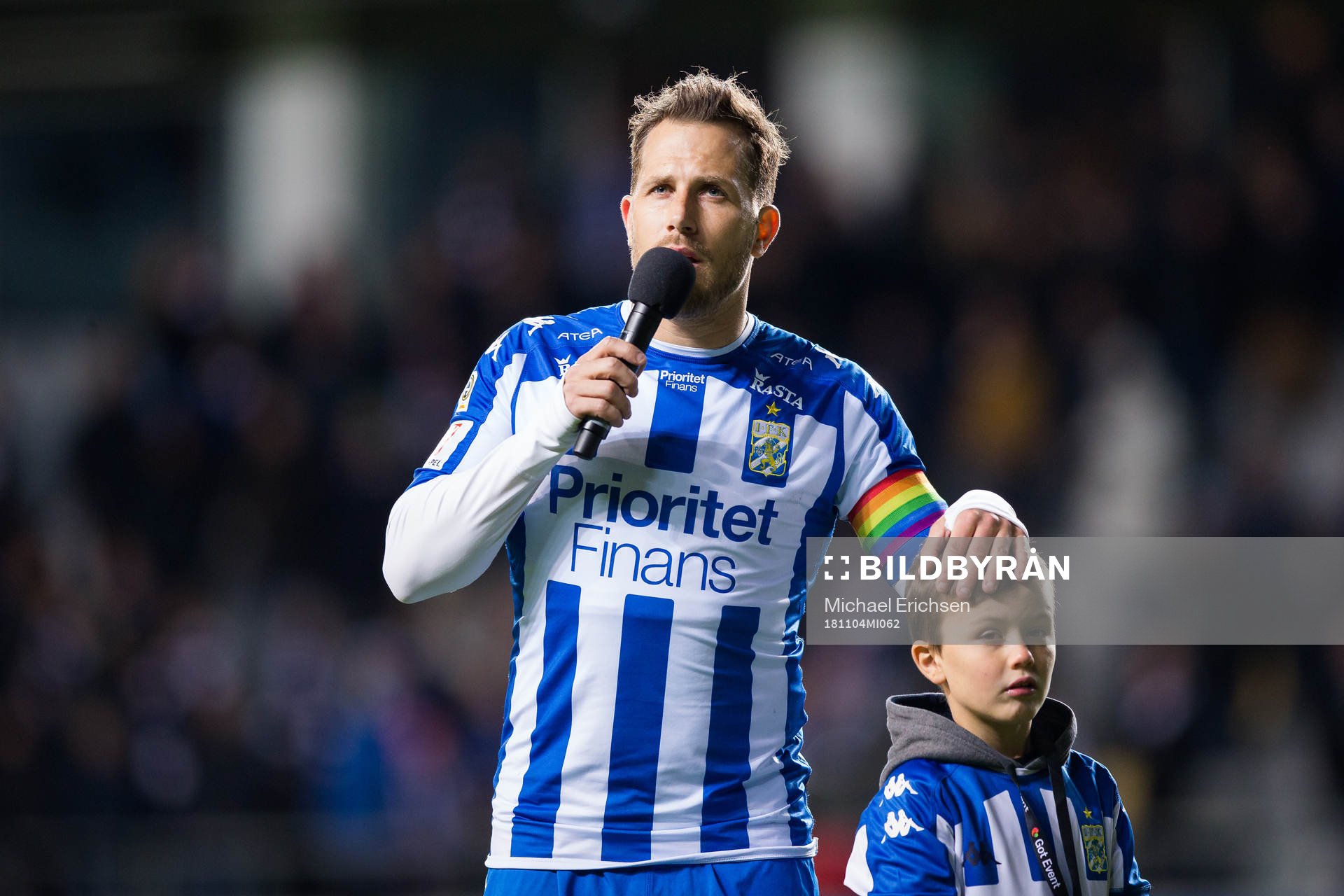 IFK Göteborgs Tobias Hysén håller ett tal till publiken
