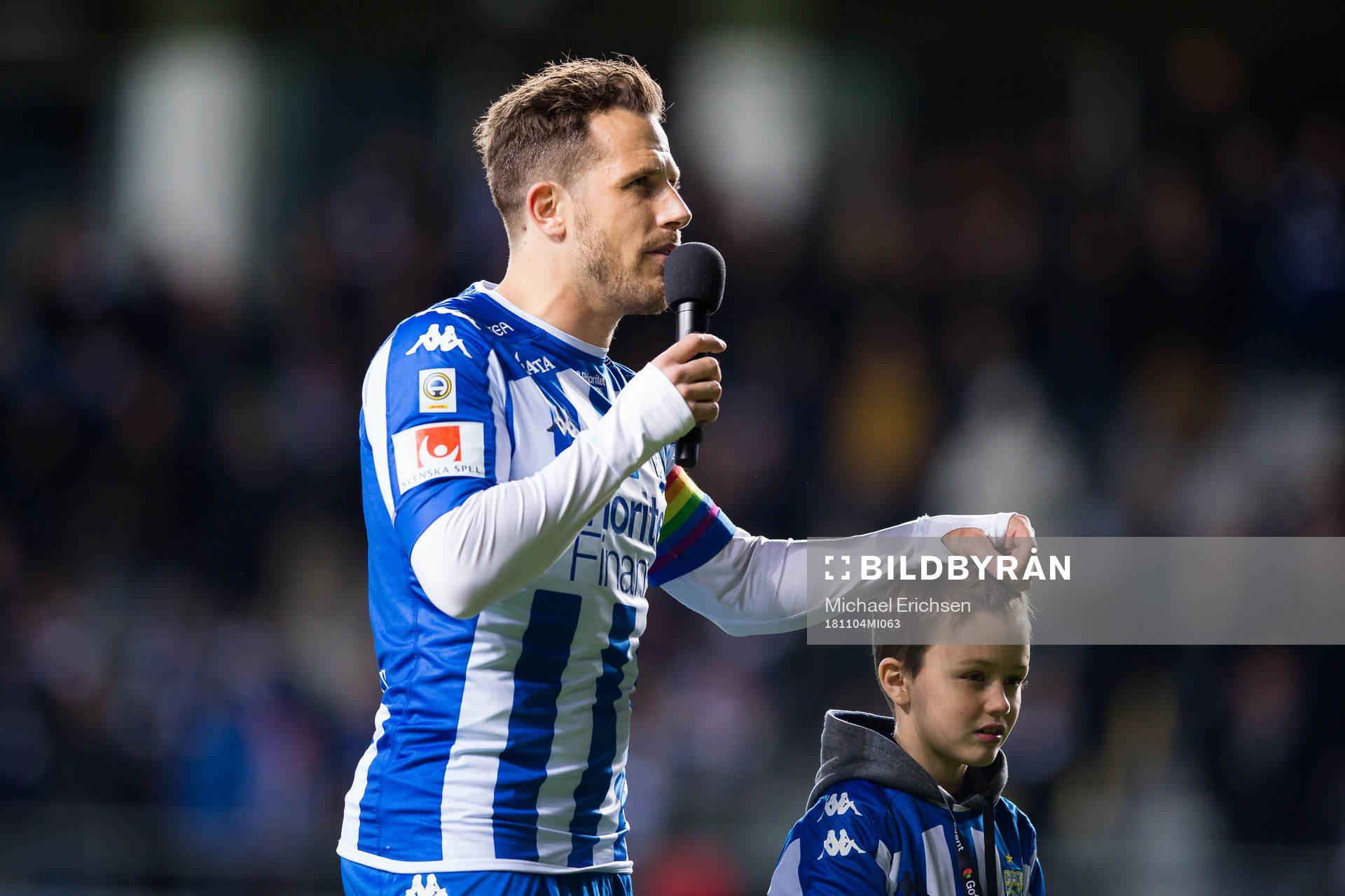 IFK Göteborgs Tobias Hysén håller ett tal till publiken