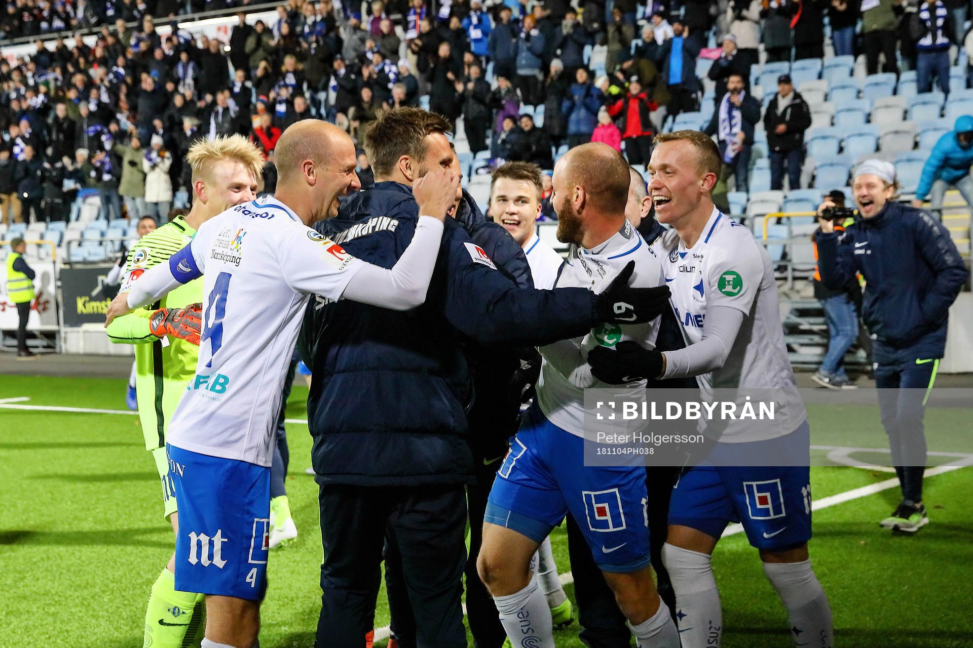 Jubel efter mål 3-2 av Norrköpings Daniel Sjölund under fotbollsmatchen i Allsvenskan mellan Norrköping och Örebro den 4 november 2018 i Norrköping.