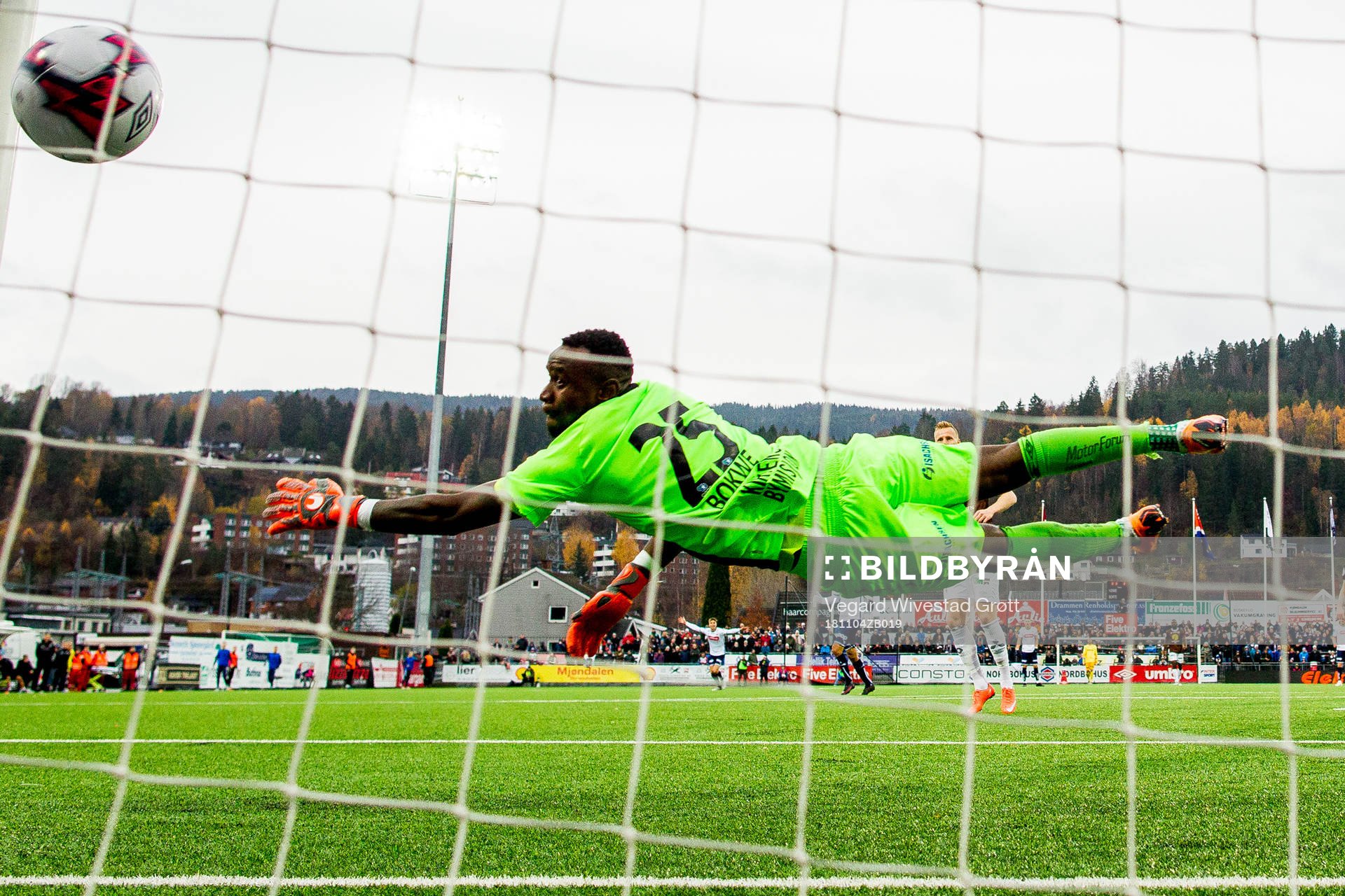 Zymer Bytyqi of Viking (hidden) scores the 1-2 goal behind