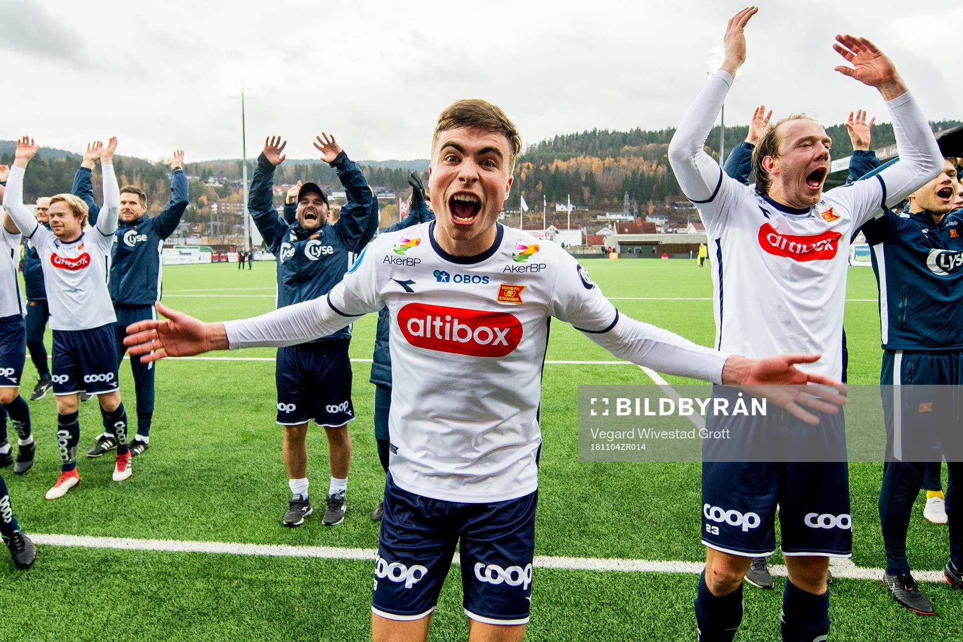 Sondre Flem Bjørshol of Viking celebrates