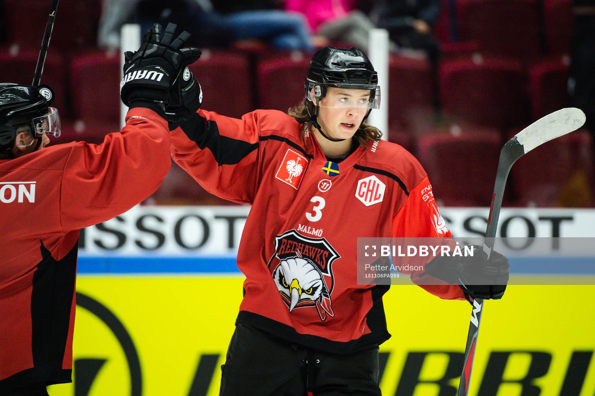 Malte Setkov of Malmö Redhawks celebrates