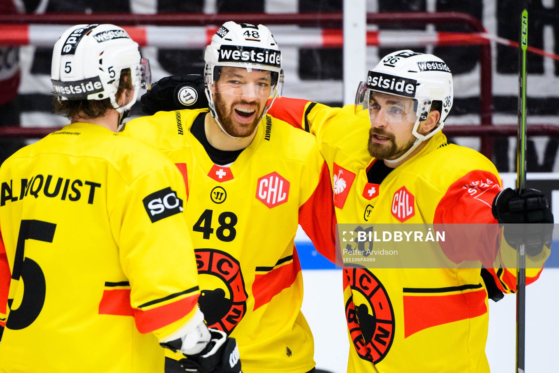 Matthias Bieber of Bern celebrates his 1-1 goal with Adam