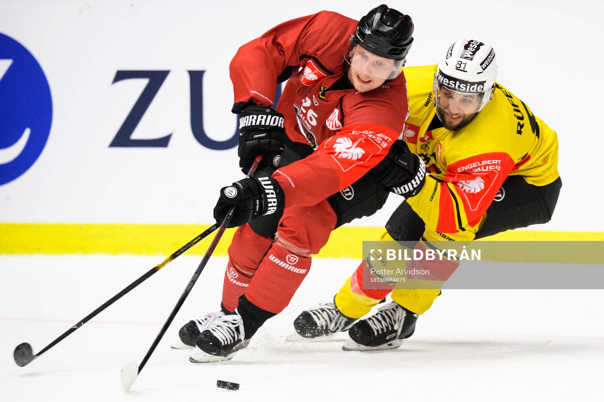 Axel Wemmenborn of Malmö Redhawks and Thomas Rufenacht of