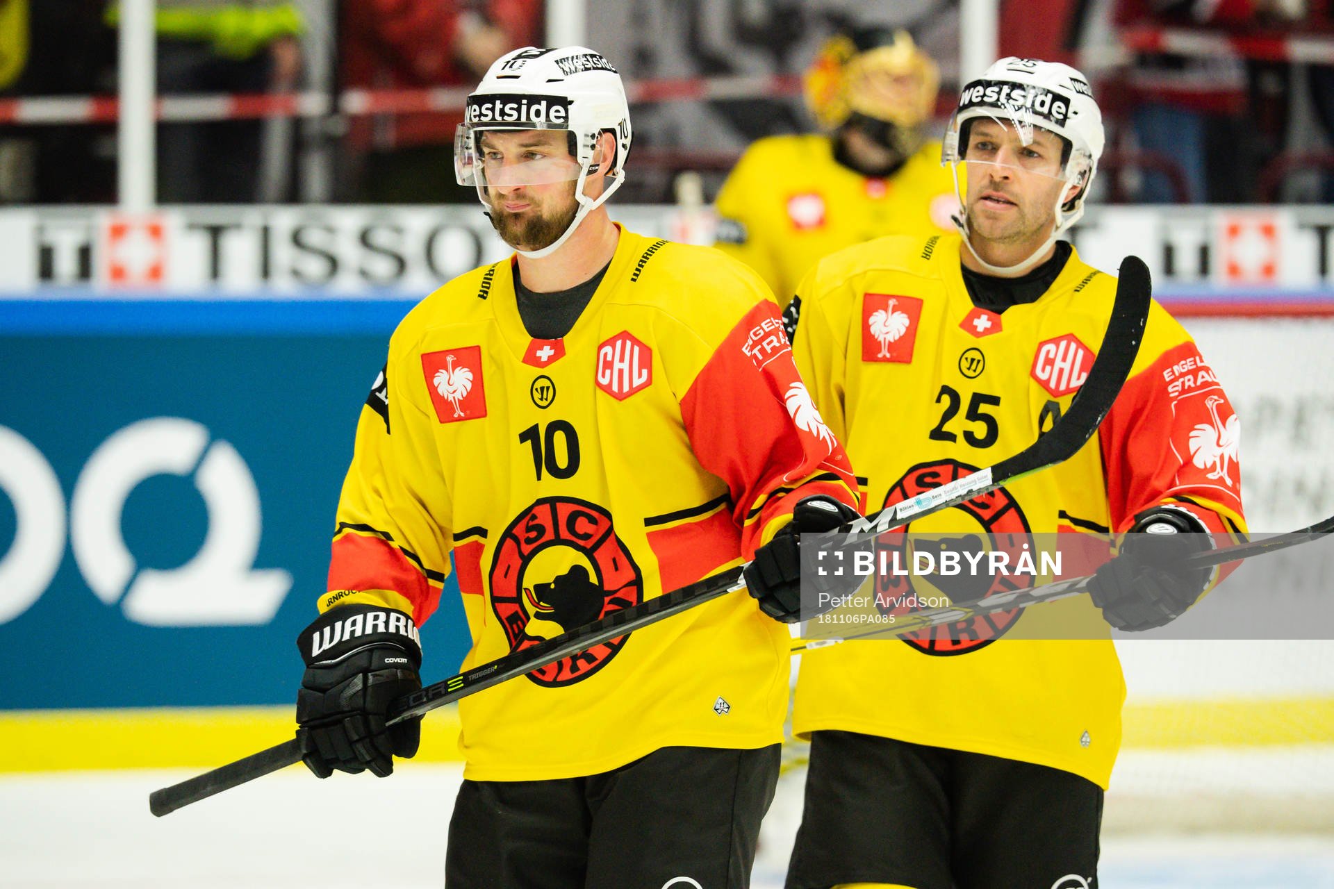 Tristan Scherwey and Andrew Ebbett of Bern looks dejected