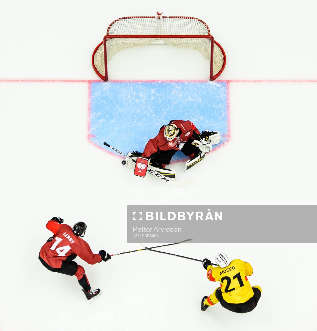 Goalkeeper Lars Volden of Malmö Redhawks saves a shoot