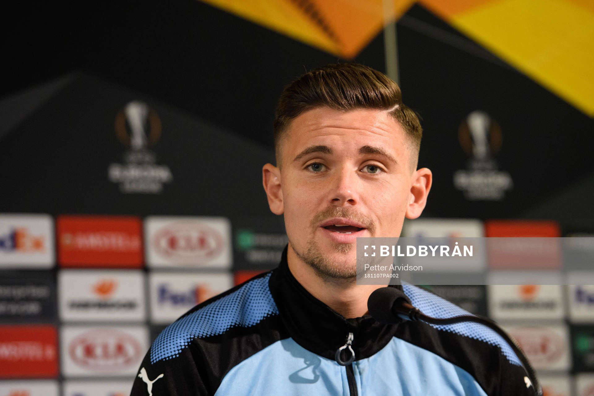 Marcus Antonsson of Malmö FF during a press conference ahead of the Europa league match between Malmö FF and Sarpsborg 08 on November 7, 2018 in Malmö.