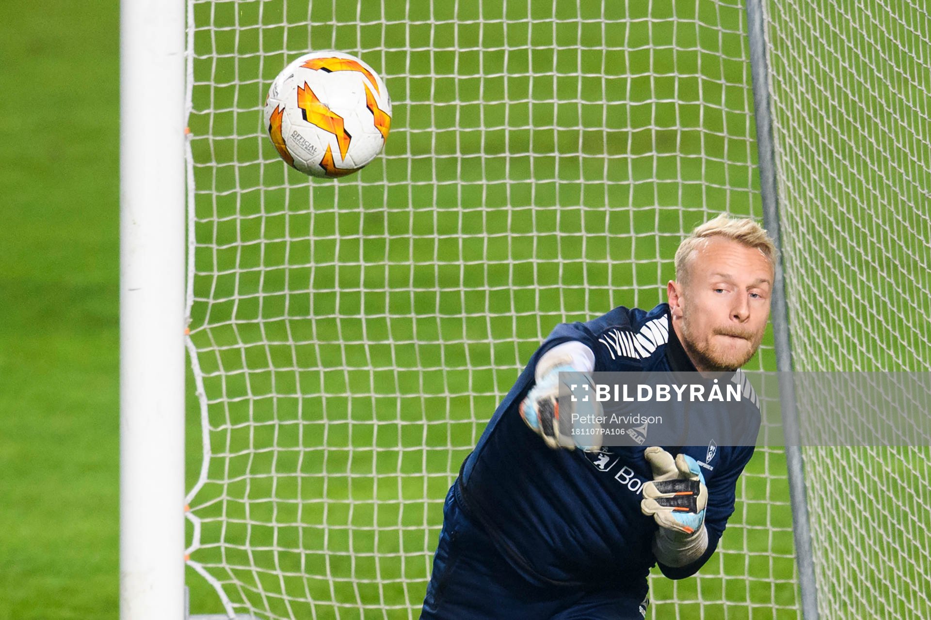 Goalkeeper Aslak Falch of Sarpsborg 08 during a training session ahead of the Europa league match between Malmö FF and Sarpsborg 08 on November 7, 2018 in Malmö.