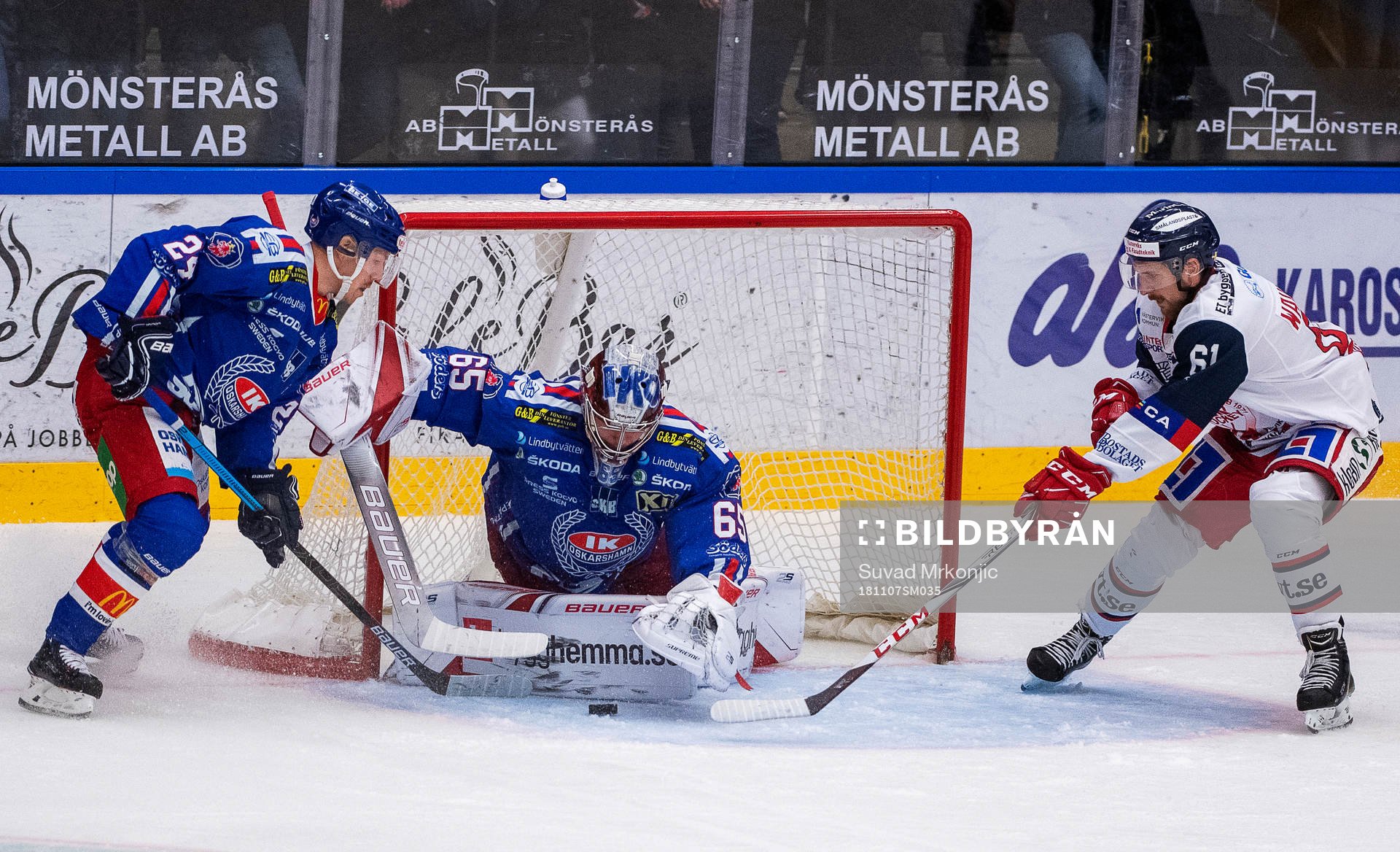 Oskarshamns målvakt Christoffer Rifalk och Joakim Hillding