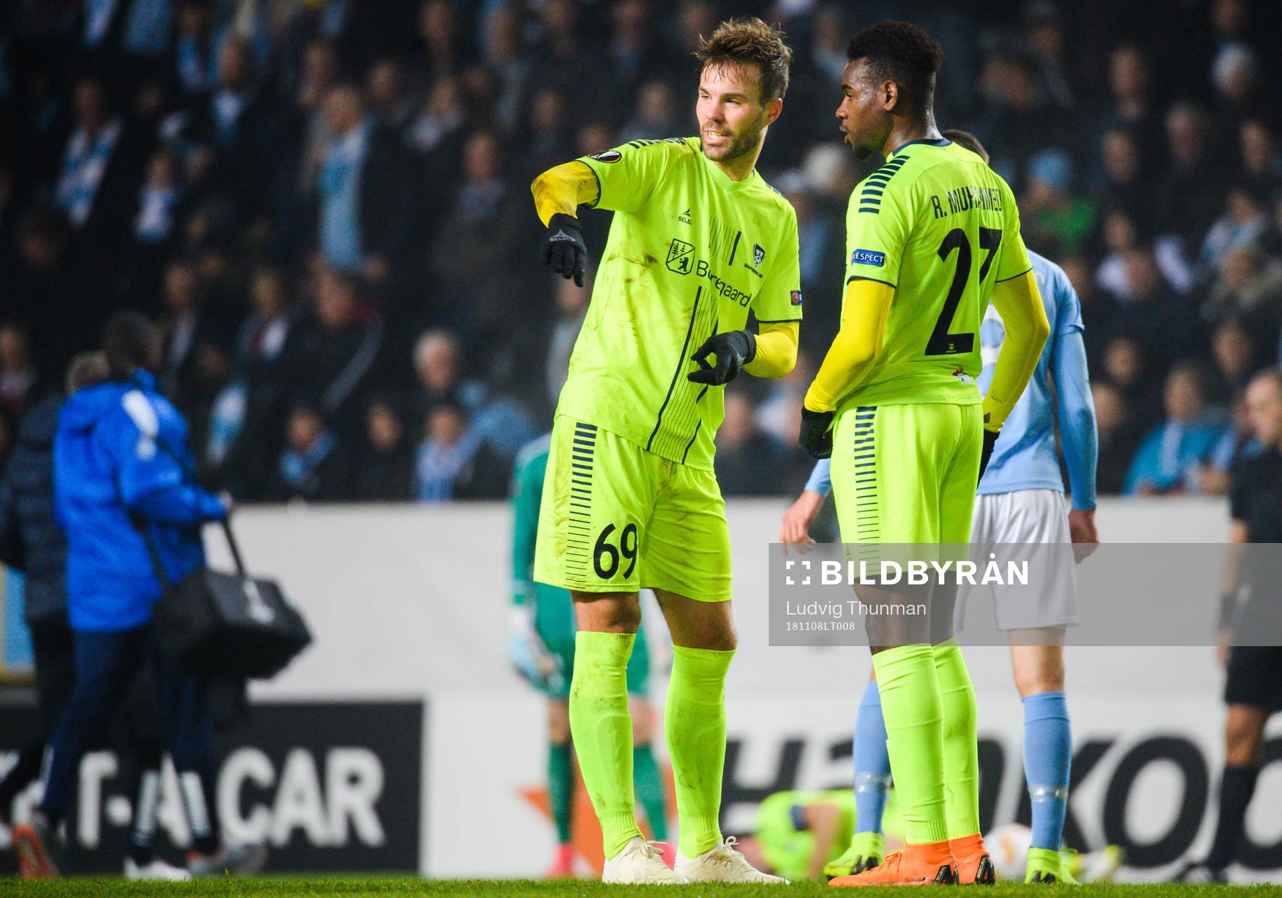 Patrick Mortensen and Rashad Muhammed of Sarpsborg 08 in a