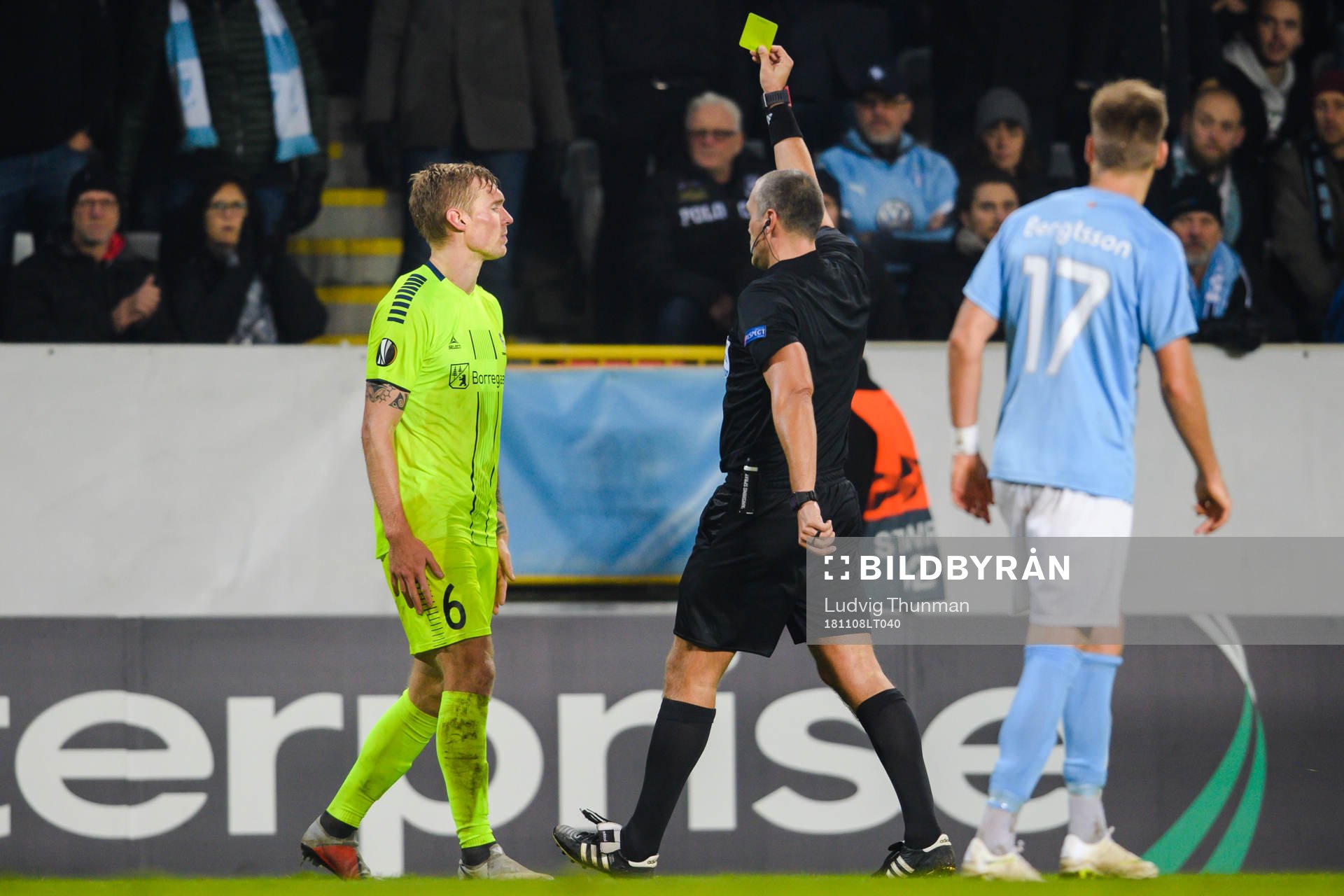 Joonas Tamm of Sarpsborg 08 receives a warning from referee