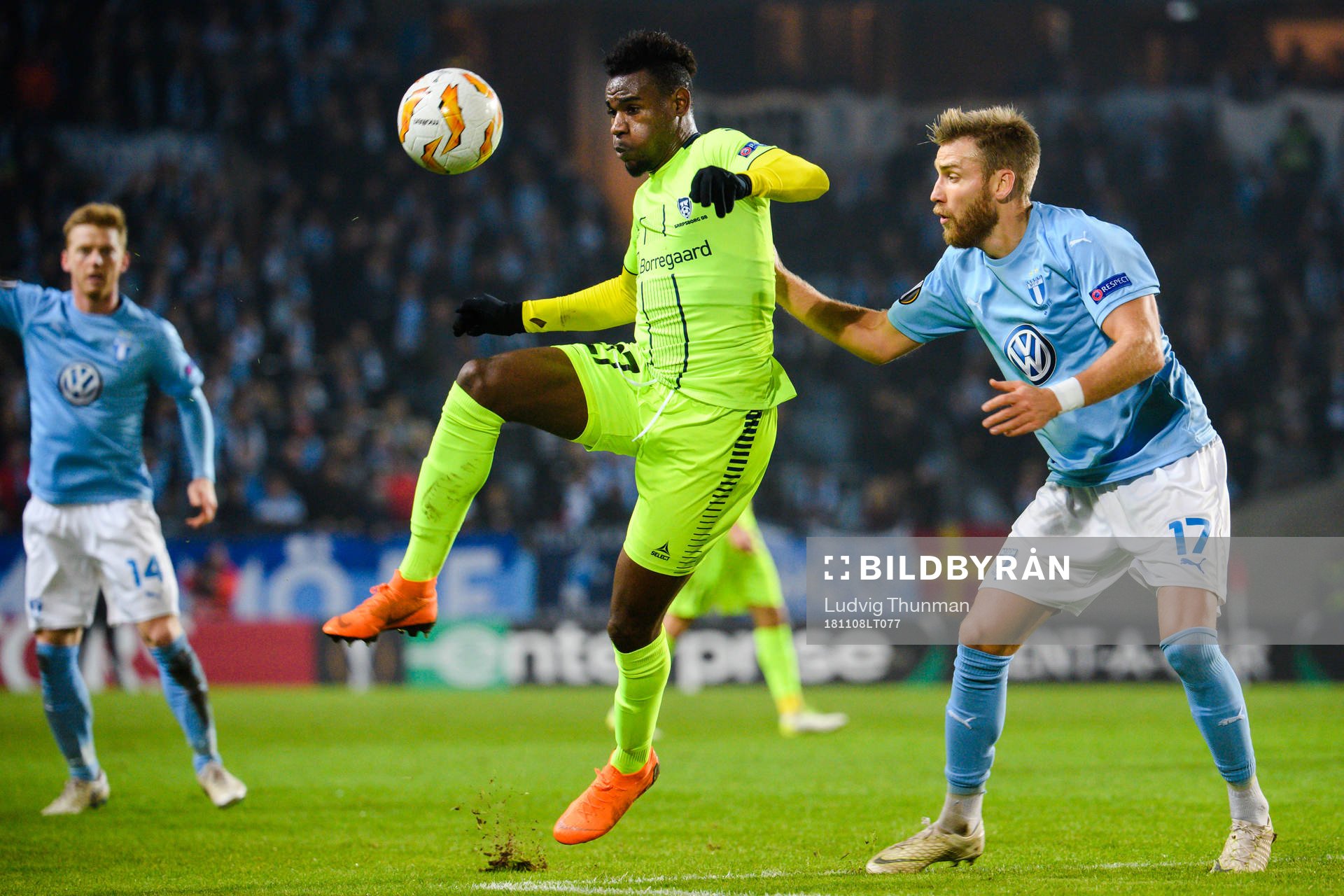Rashad Muhammed of Sarpsborg 08 and Rasmus Bengtsson