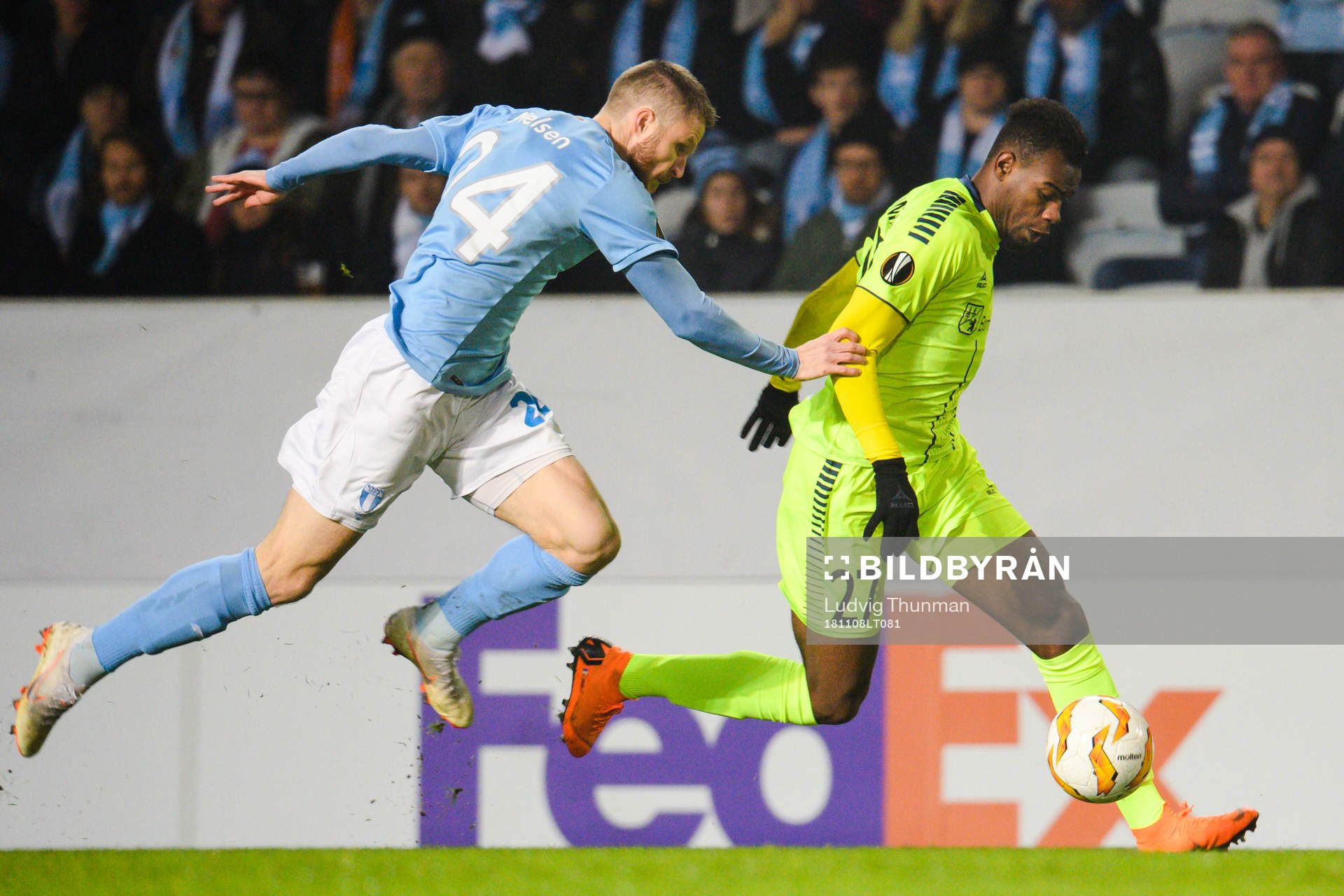 Lasse Nielsen of Malmö FF and Rashad Muhammed of Sarpsborg