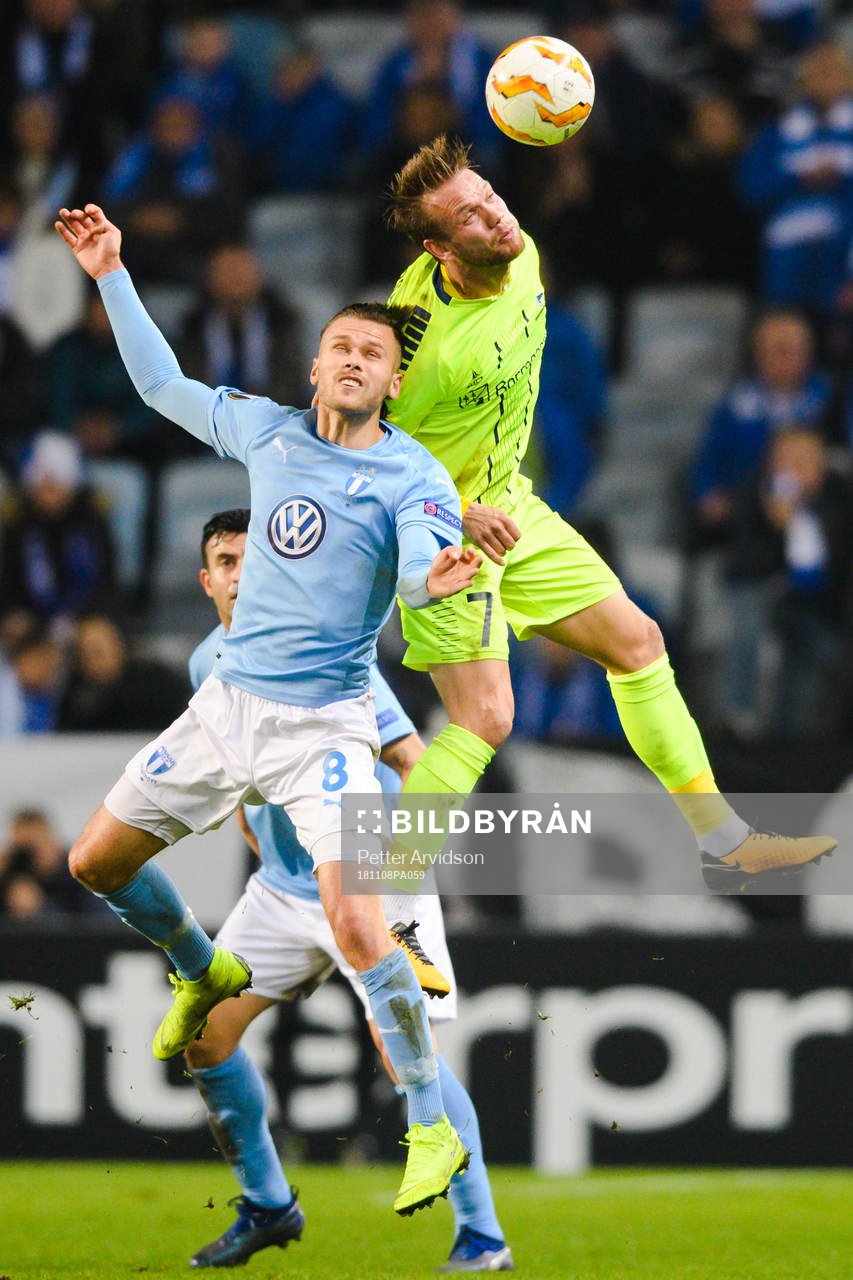 Arnór Ingvi Traustason of Malmö FF and Ole Jørgen