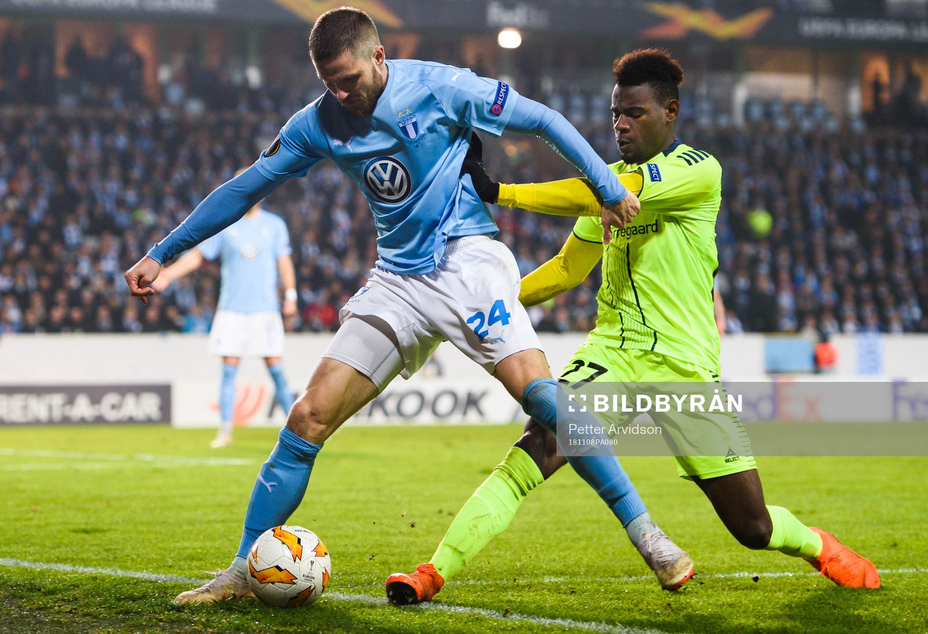 Lasse Nielsen of Malmö FF and Rashad Muhammed of Sarpsborg