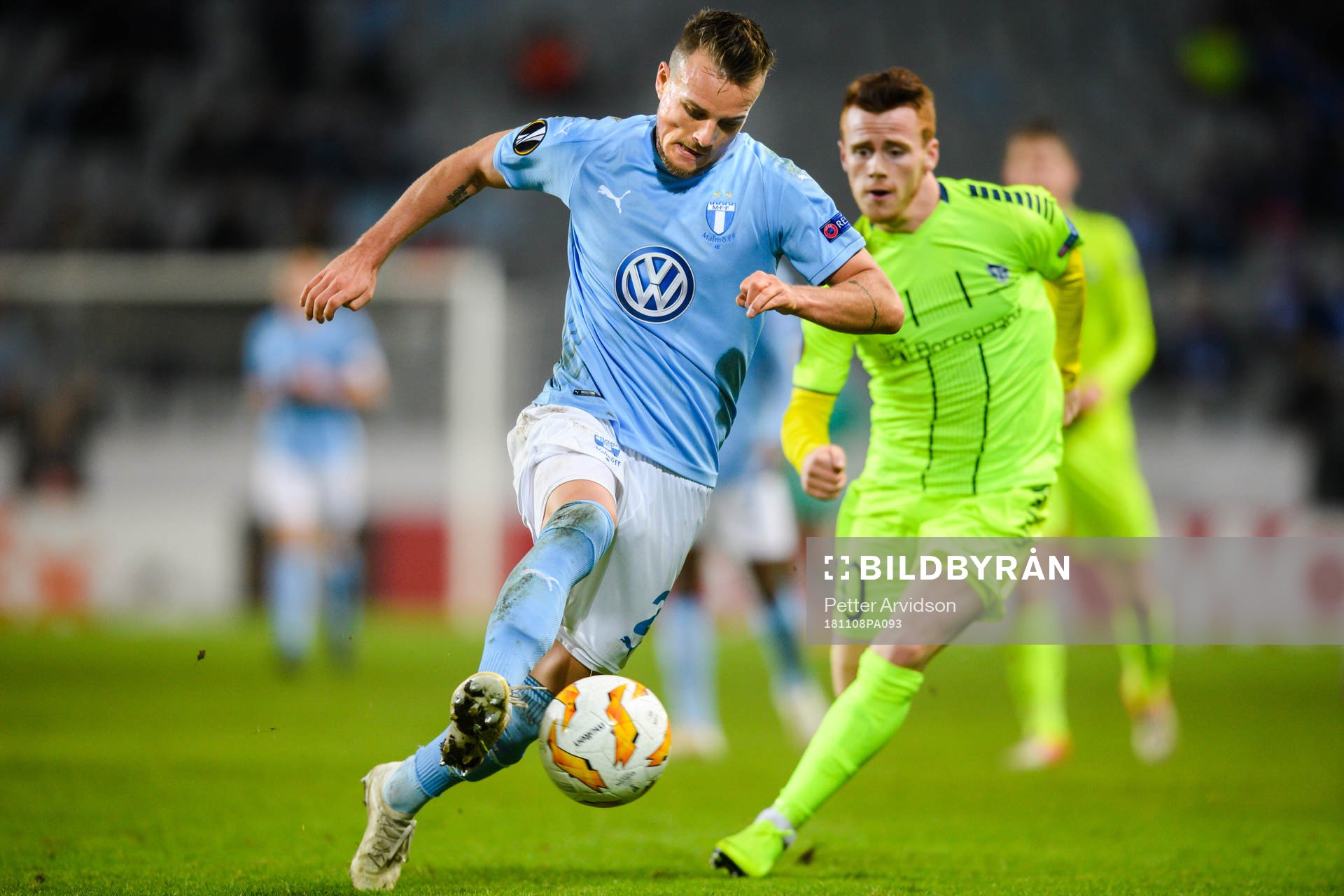 Eric Larsson of Malmö FF and Tobias Heintz of Sarpsborg 08